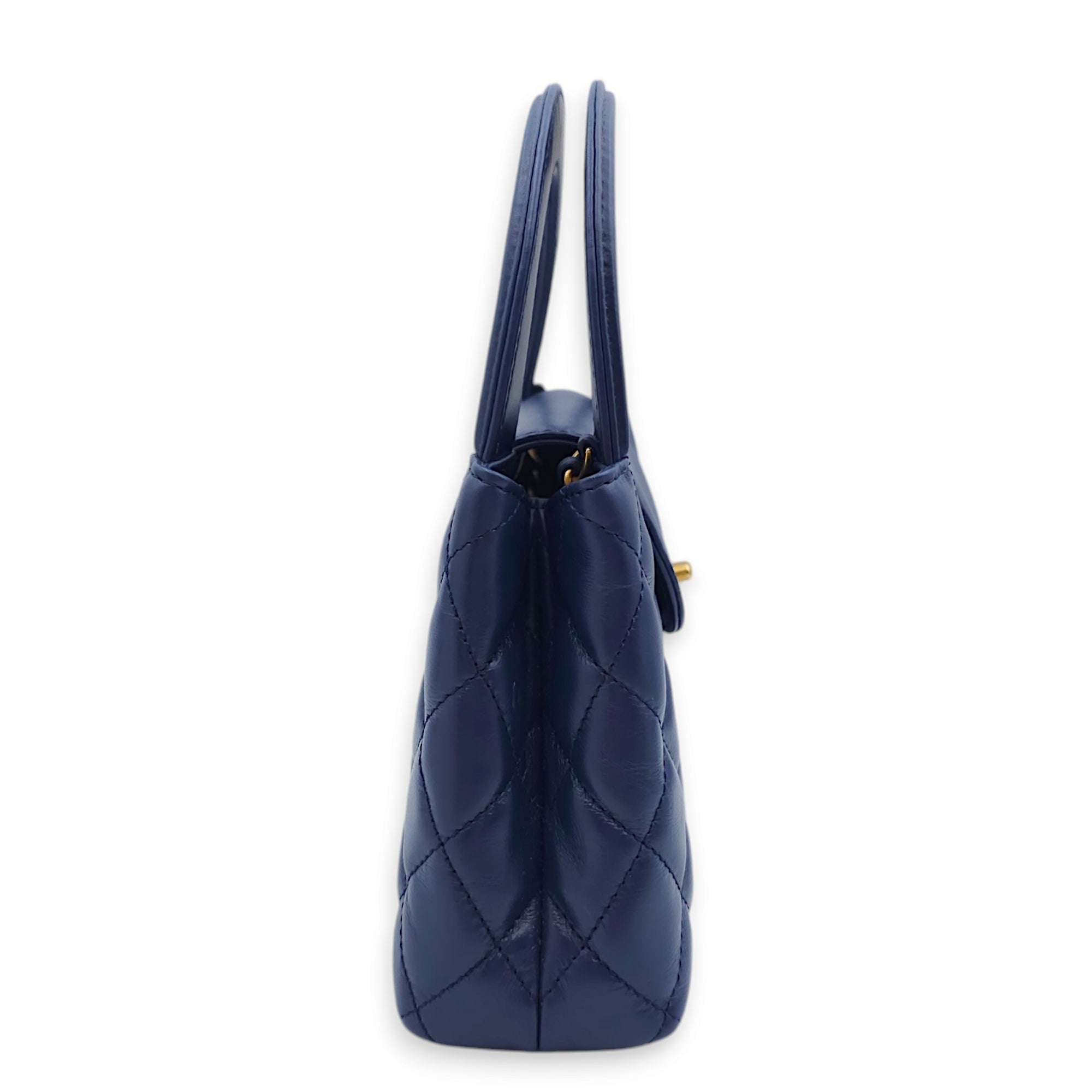 Kelly 19x12x5cm Blue Top Handle Bag in Shiny Calf, Gold hardware - Image 5
