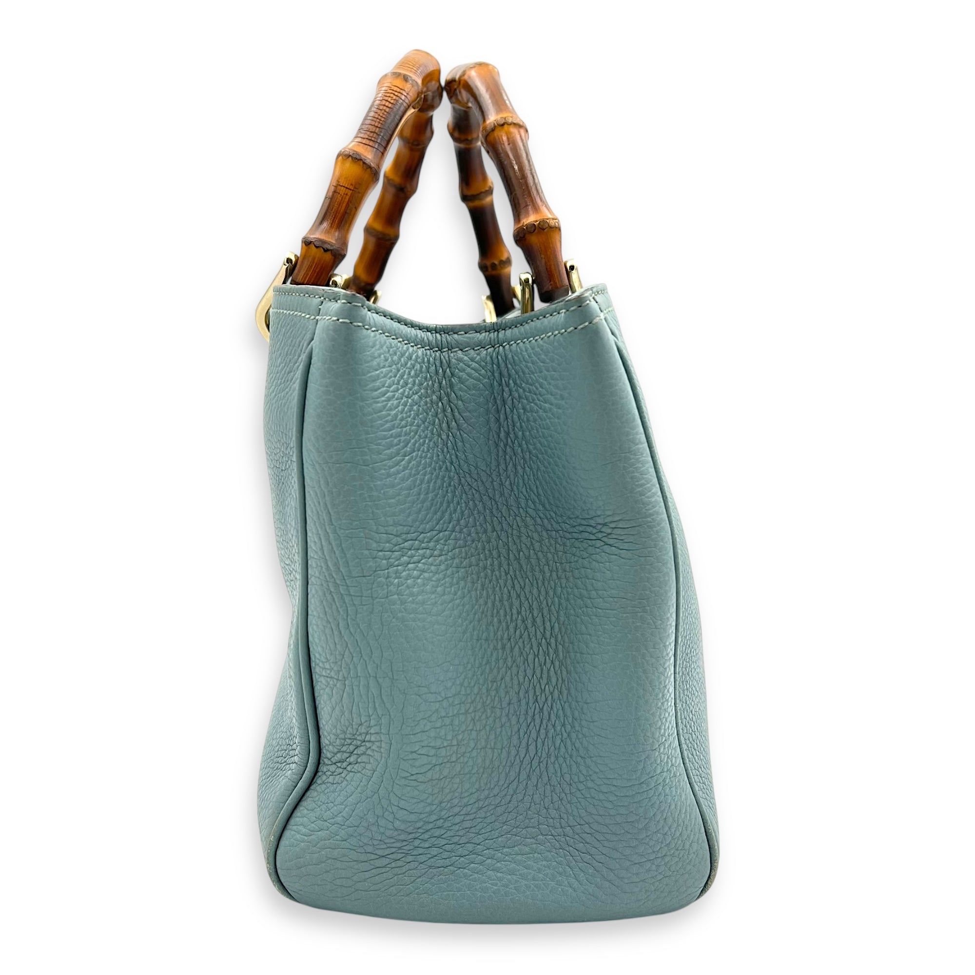 Bamboo Top Handle Bag Blue in Calfskin, Gold hardware - Image 5