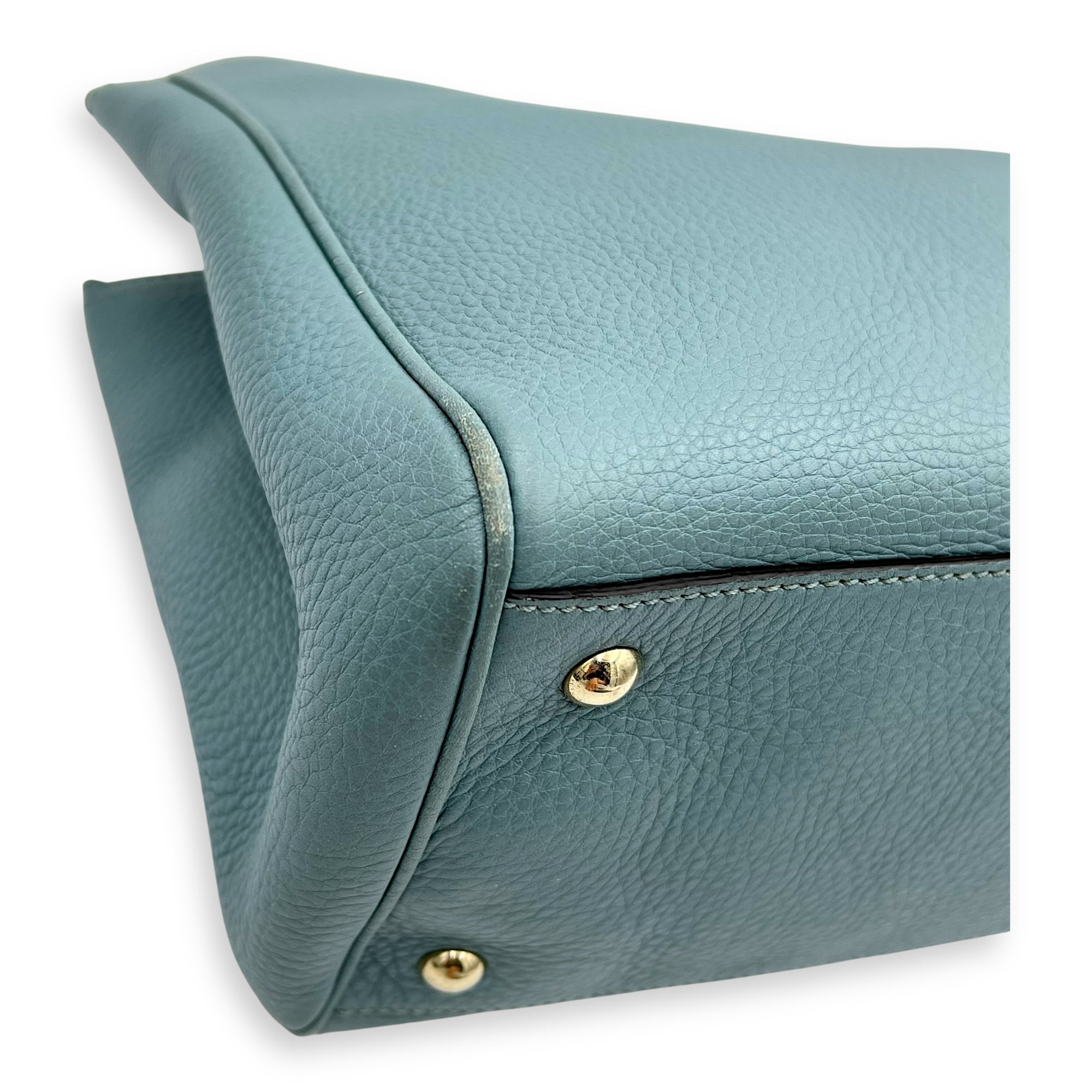 Bamboo Top Handle Bag Blue in Calfskin, Gold hardware - Image 8