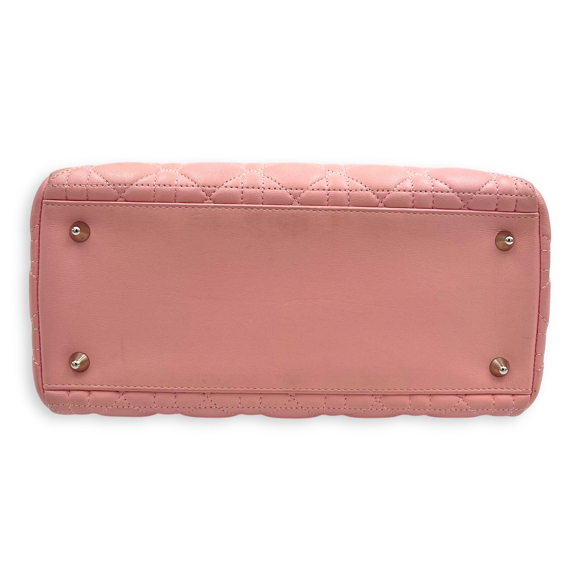 Lady Dior Top Handle Bag Medium Pink in Calfskin, Silver hardware - Image 6