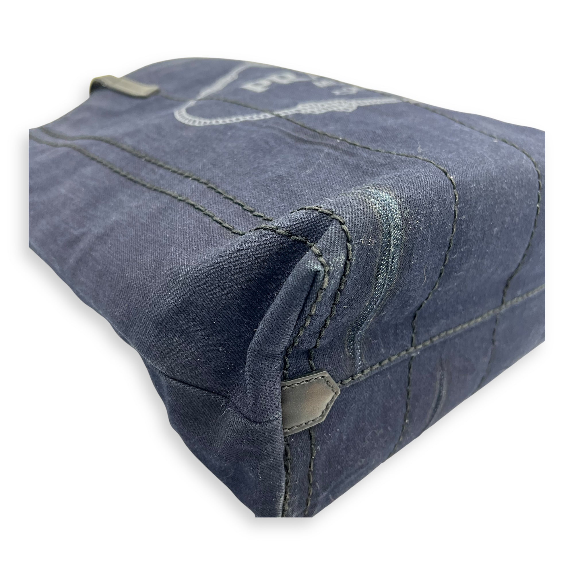 Denim Tote Bag Blue in Denim, Silver hardware - Image 7