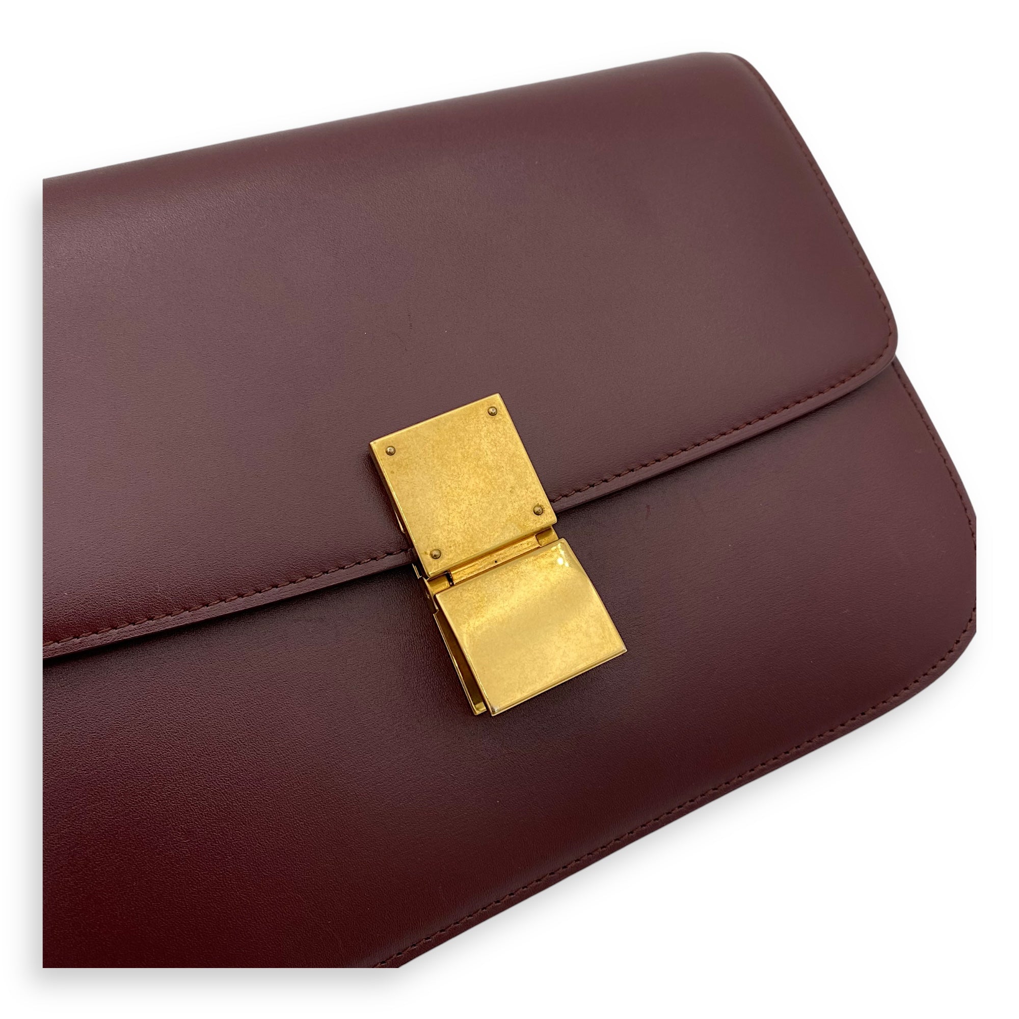 Box Medium Red Shoulder Bag in Calfskin, Brushed Gold hardware - Image 8
