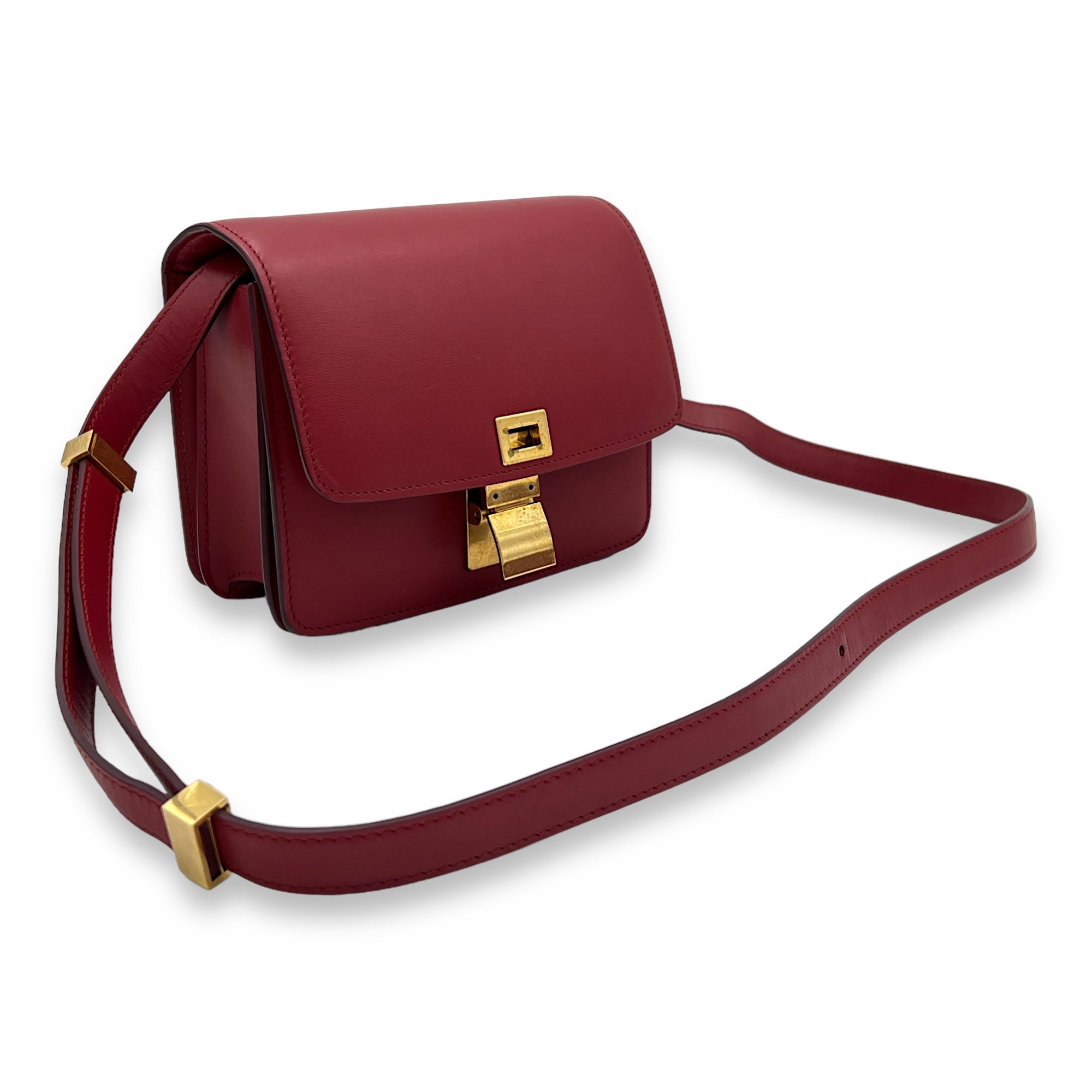 Box Small Red Shoulder Bag in Calfskin, Gold hardware - Image 11