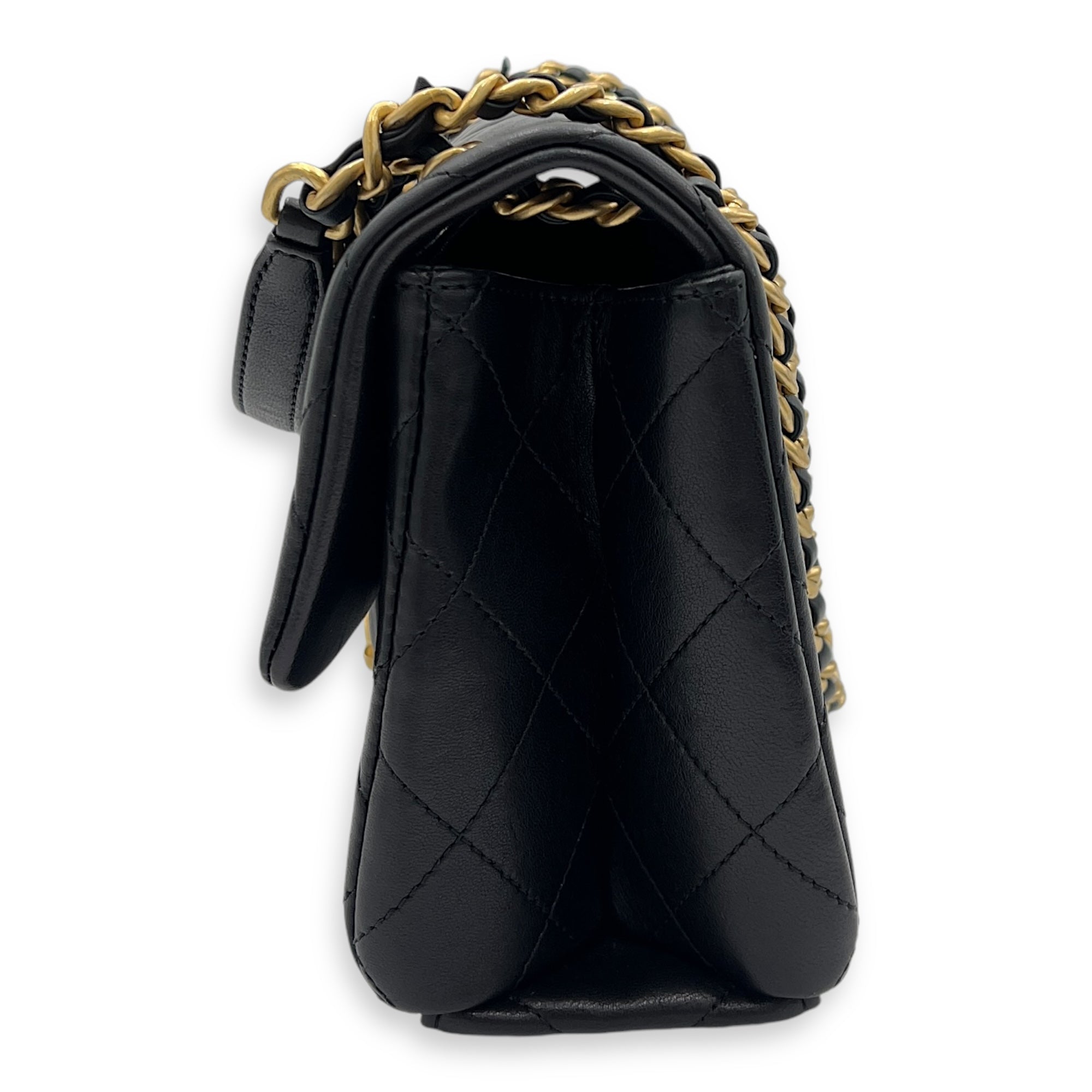 23P Seasonal Quilted Flap Shoulder Bag Black in Calfskin, Gold hardware - Image 3