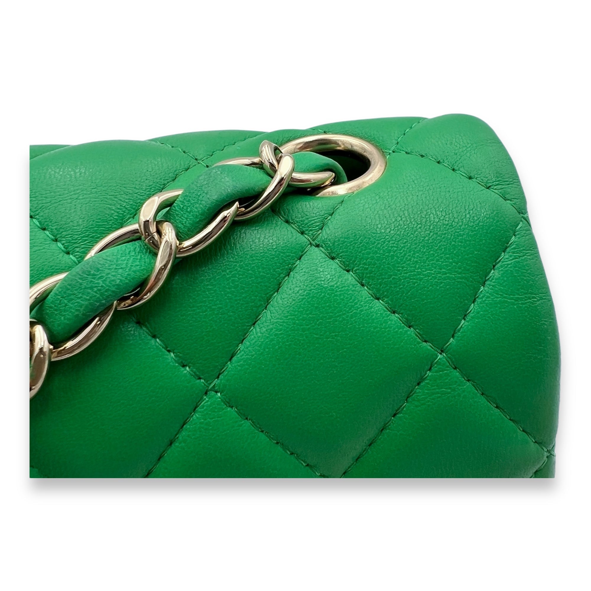 Classic Mini Rectangular Green Crossbody Bag in Lambskin, Gold hardware - Image 8