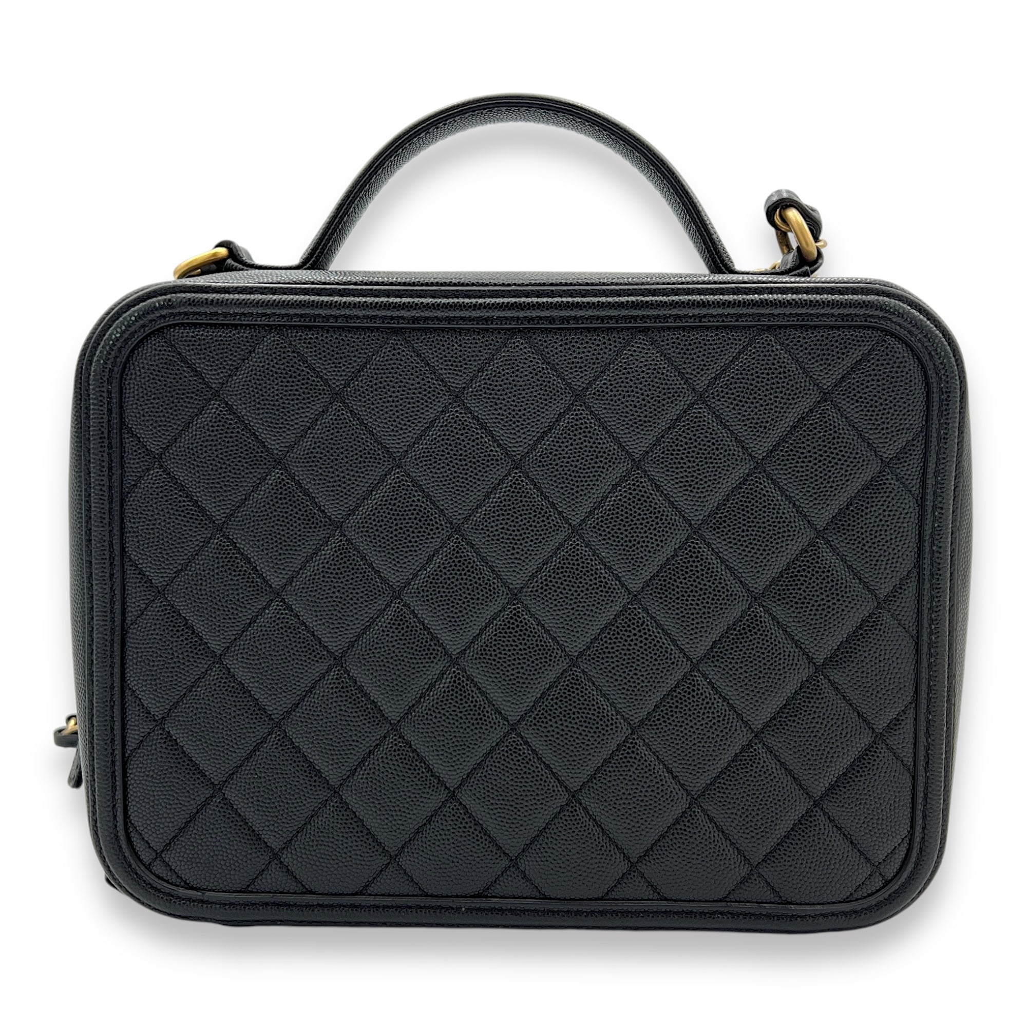 Filigree Large Black Vanity Bag in Caviar Leather, Gold hardware - Image 3