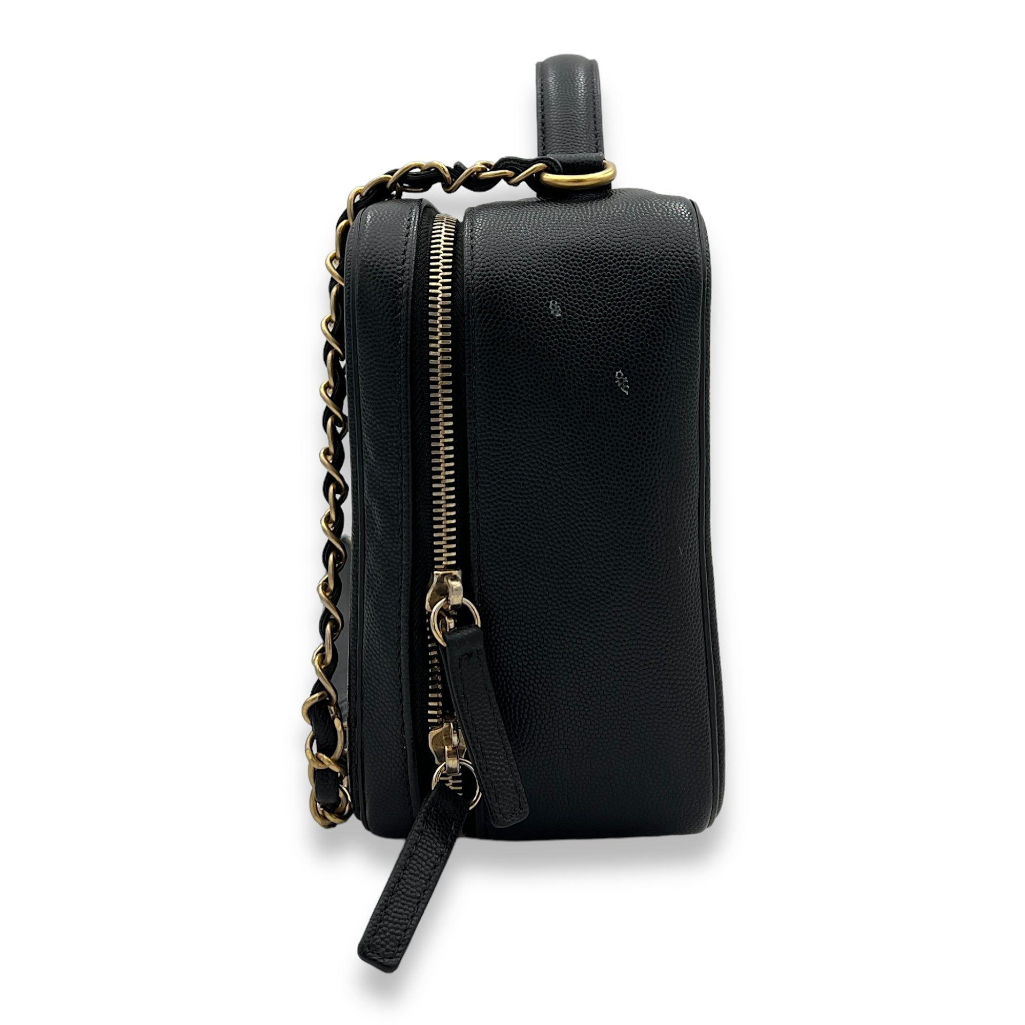 Filigree Large Black Vanity Bag in Caviar Leather, Gold hardware - Image 4