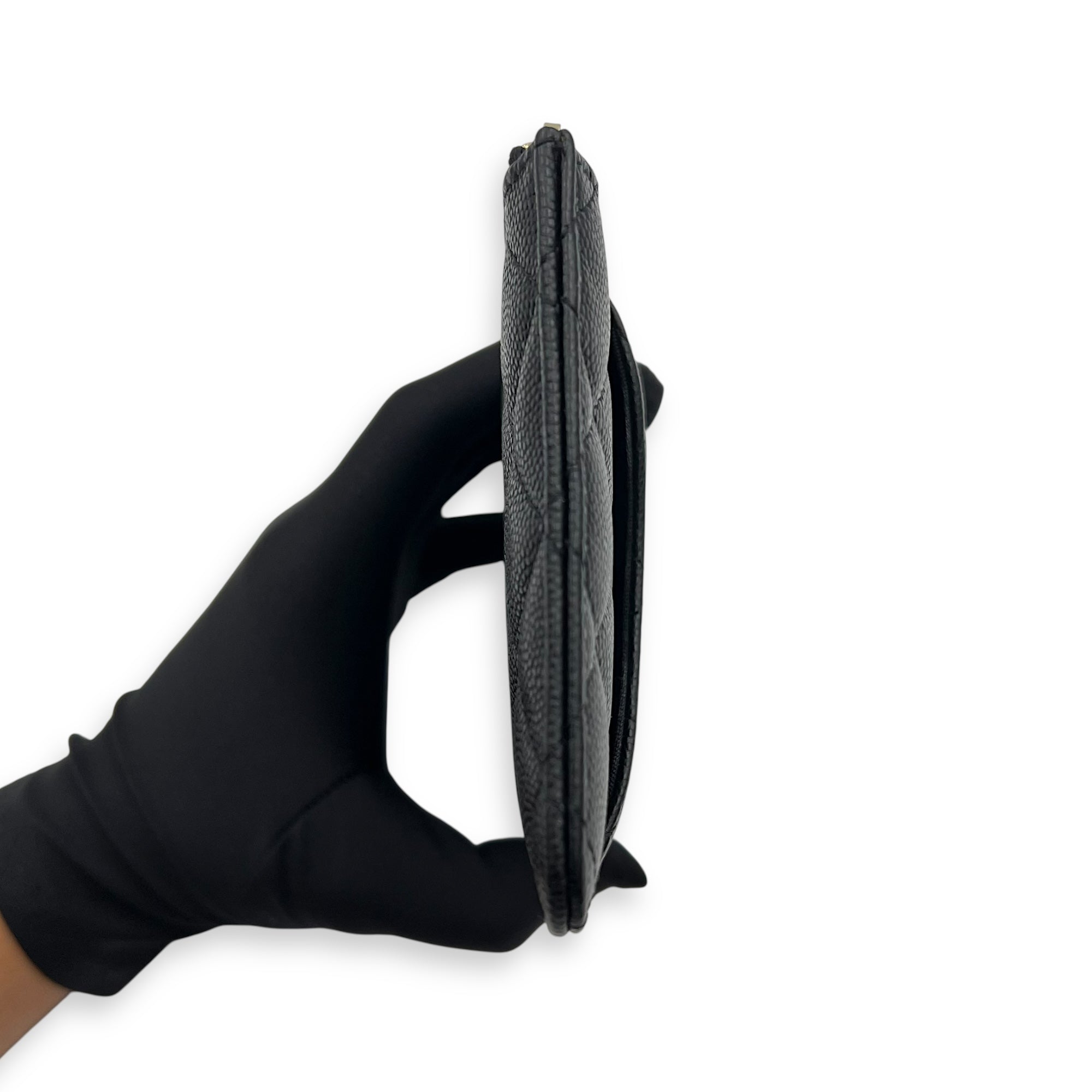 CC Black Phone Holder with Card Holder in Caviar Leather, Gold hardware - Image 5