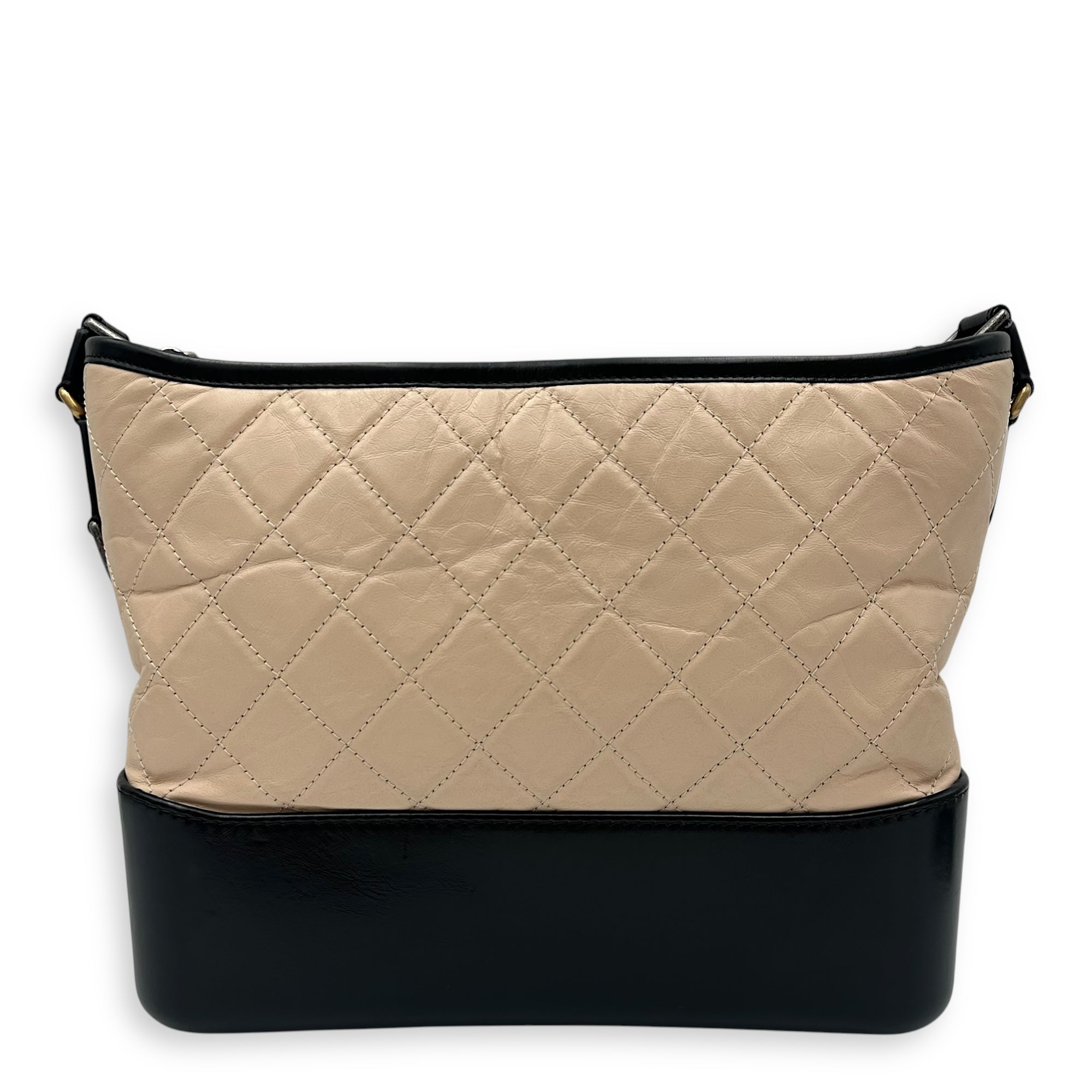 Gabrielle Large Beige Shoulder Bag in Calfskin, Mixed hardware