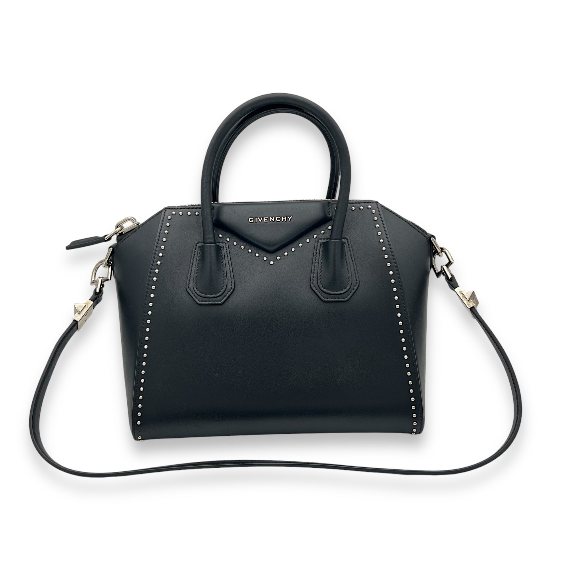 Antigona Medium Black Top Handle Bag in Calfskin, Silver hardware - Image 8