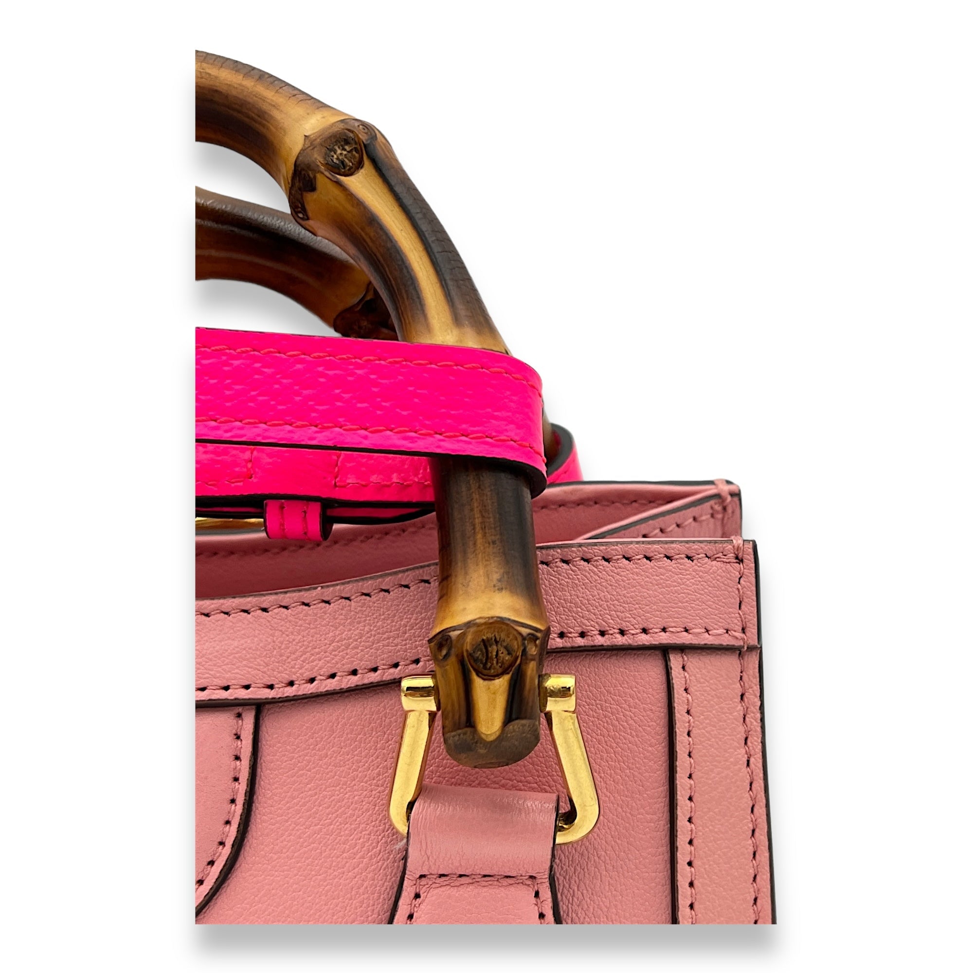 Bamboo Diana Mini Pink Top Handle Bag in Calfskin, Gold hardware - Image 7