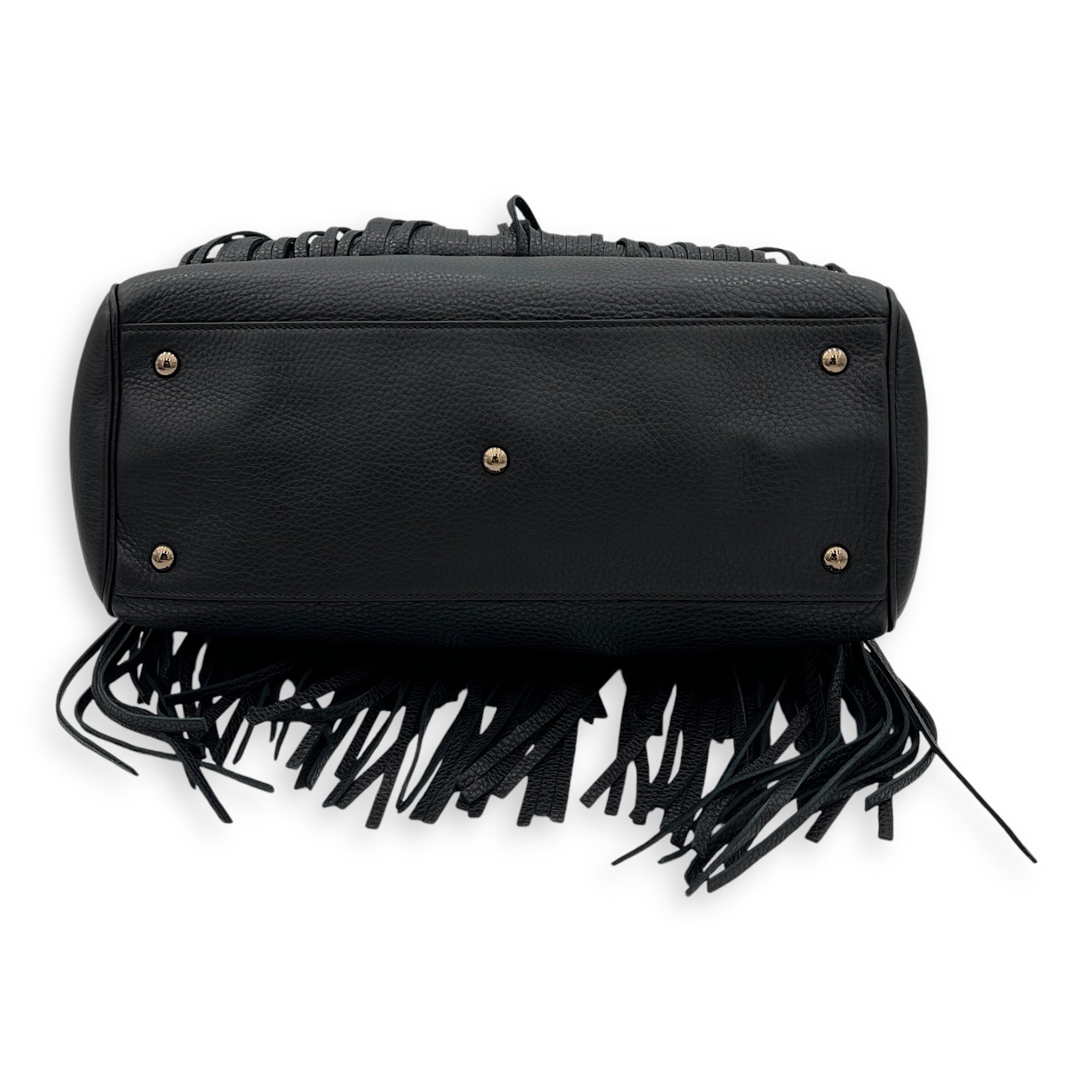Bamboo Tassel Black Top Handle Bag in Calfskin, Gunmetal hardware - Image 6