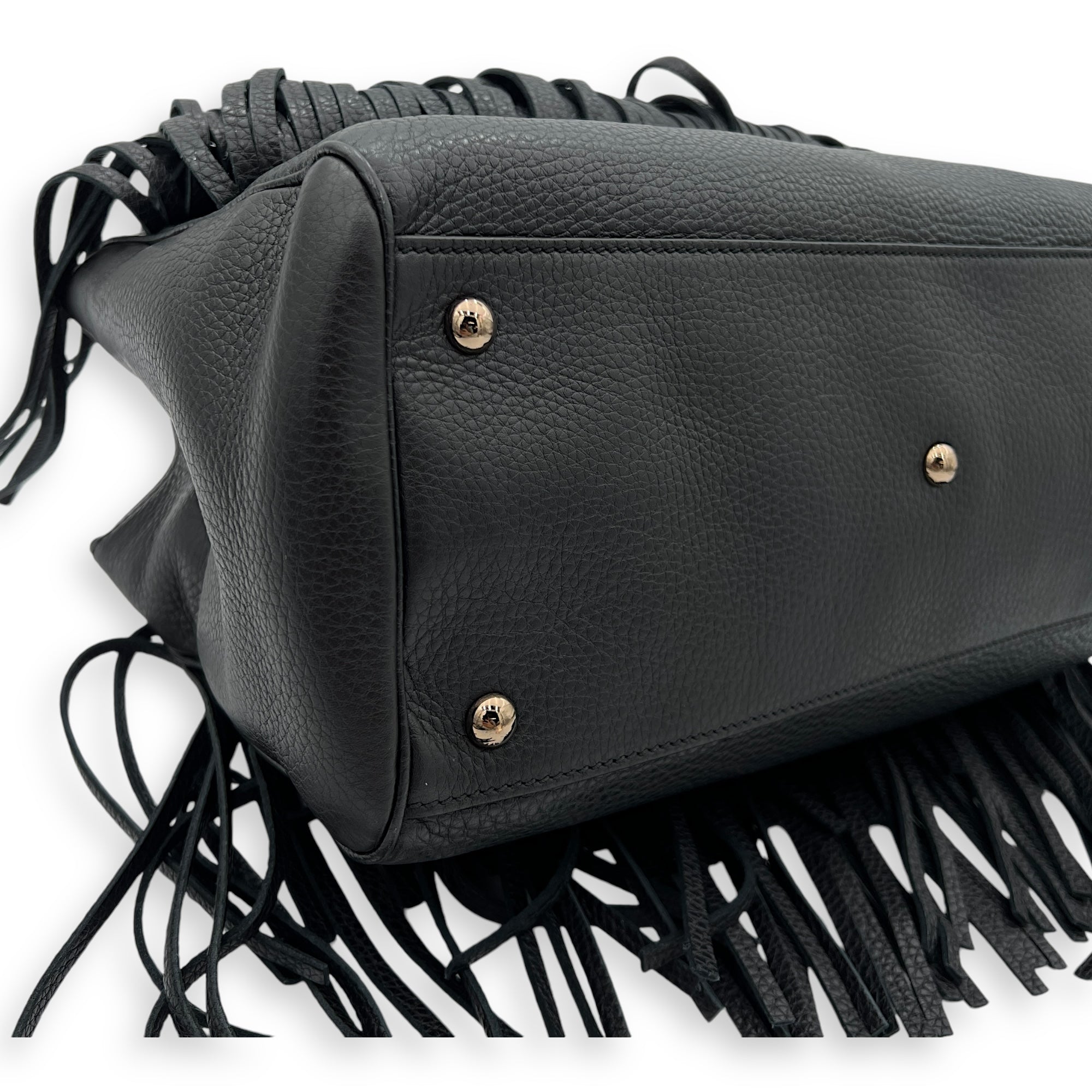 Bamboo Tassel Black Top Handle Bag in Calfskin, Gunmetal hardware - Image 9