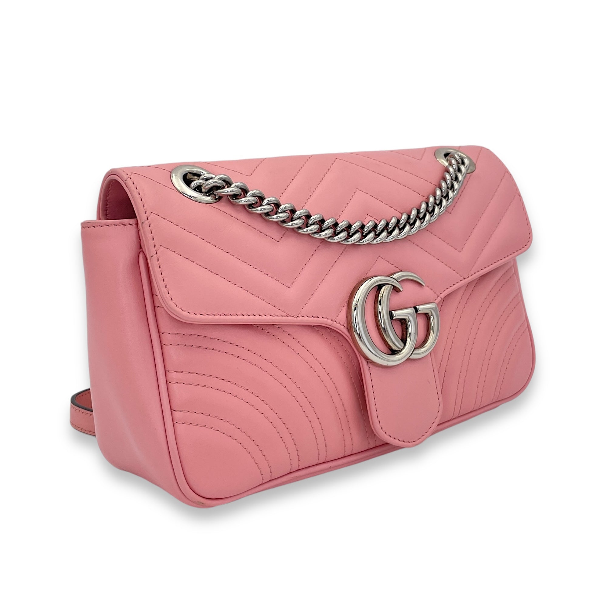 GG Marmont Small Pink Shoulder Bag in Calfskin, Silver hardware - Image 4