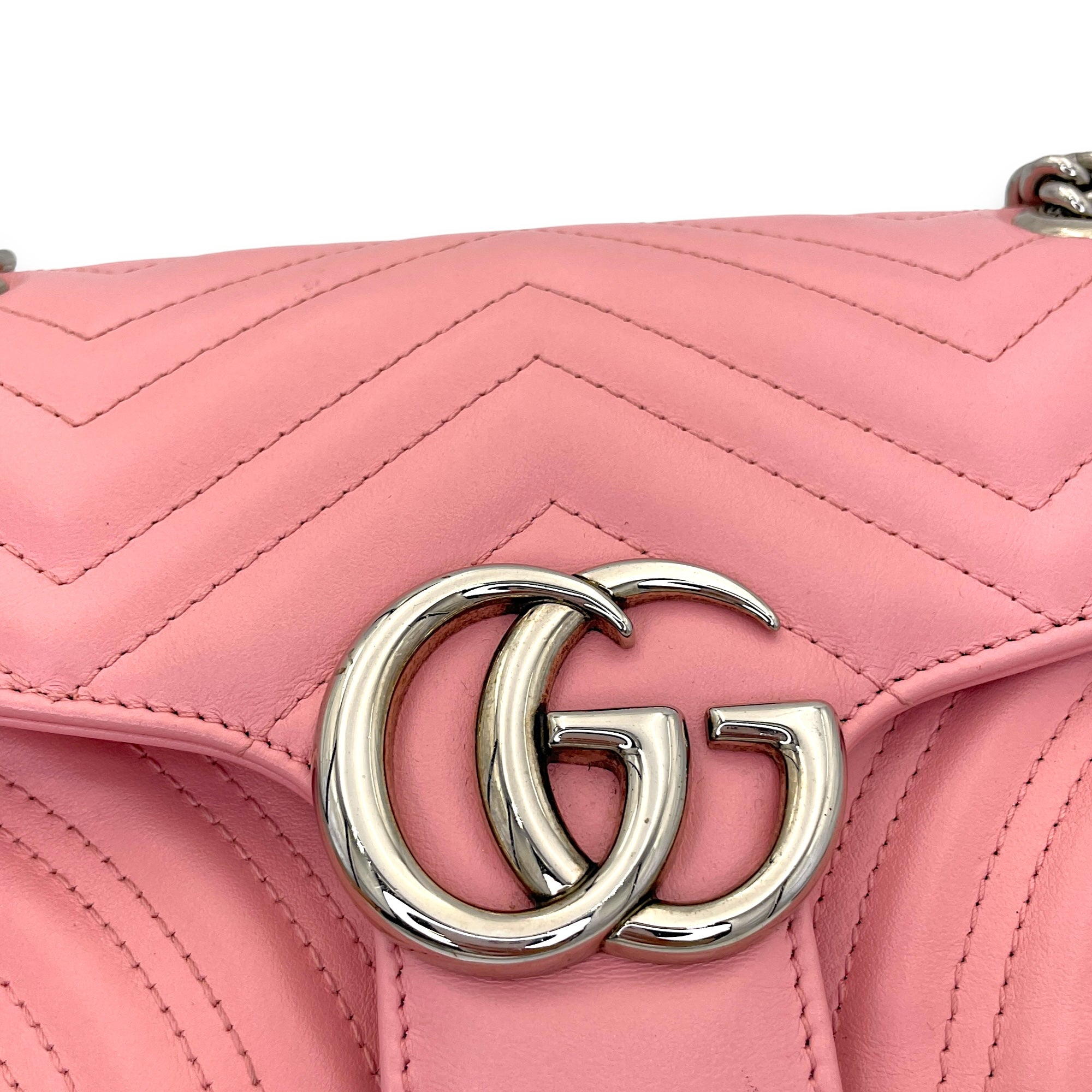 GG Marmont Small Pink Shoulder Bag in Calfskin, Silver hardware - Image 7