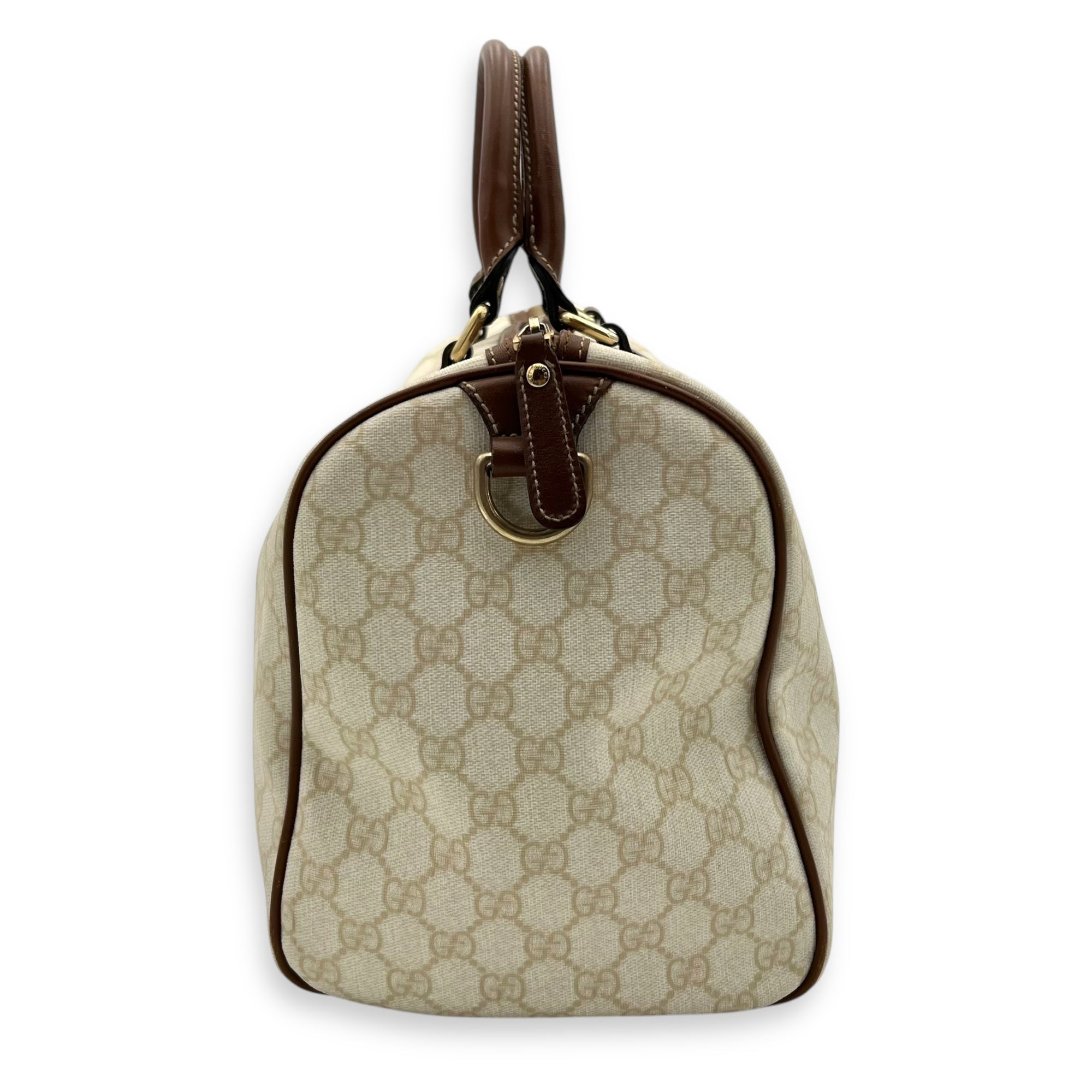 Boston White Top Handle Bag in Coated Canvas, Gold hardware - Image 4
