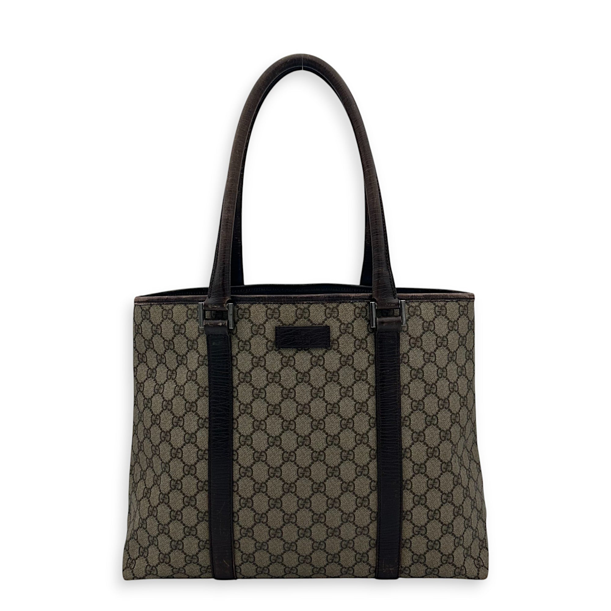 Vintage Top Handle Bag Brown in Coated Canvas, Silver hardware