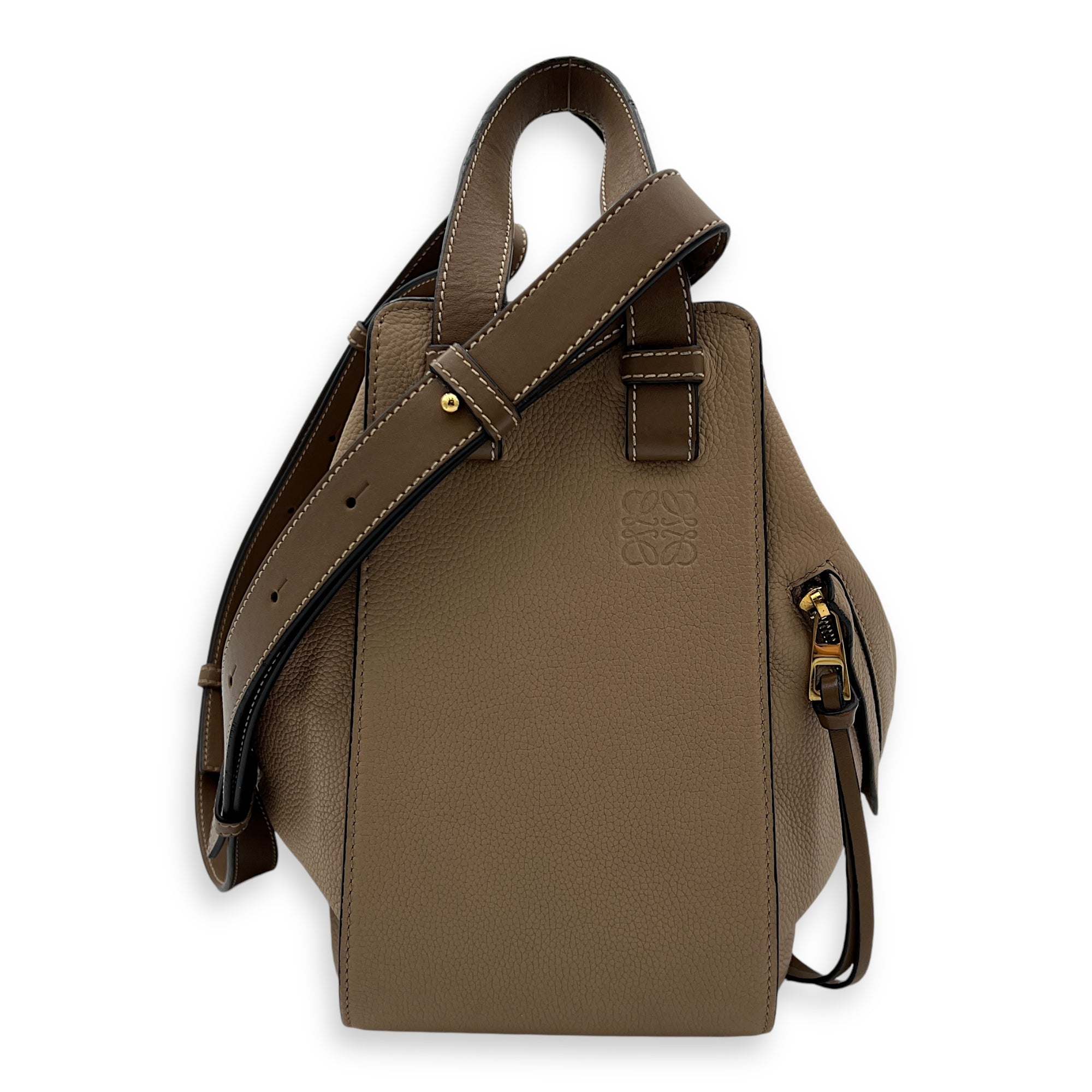 Hammock Small Brown Top Handle Bag in Calfskin, Gold hardware