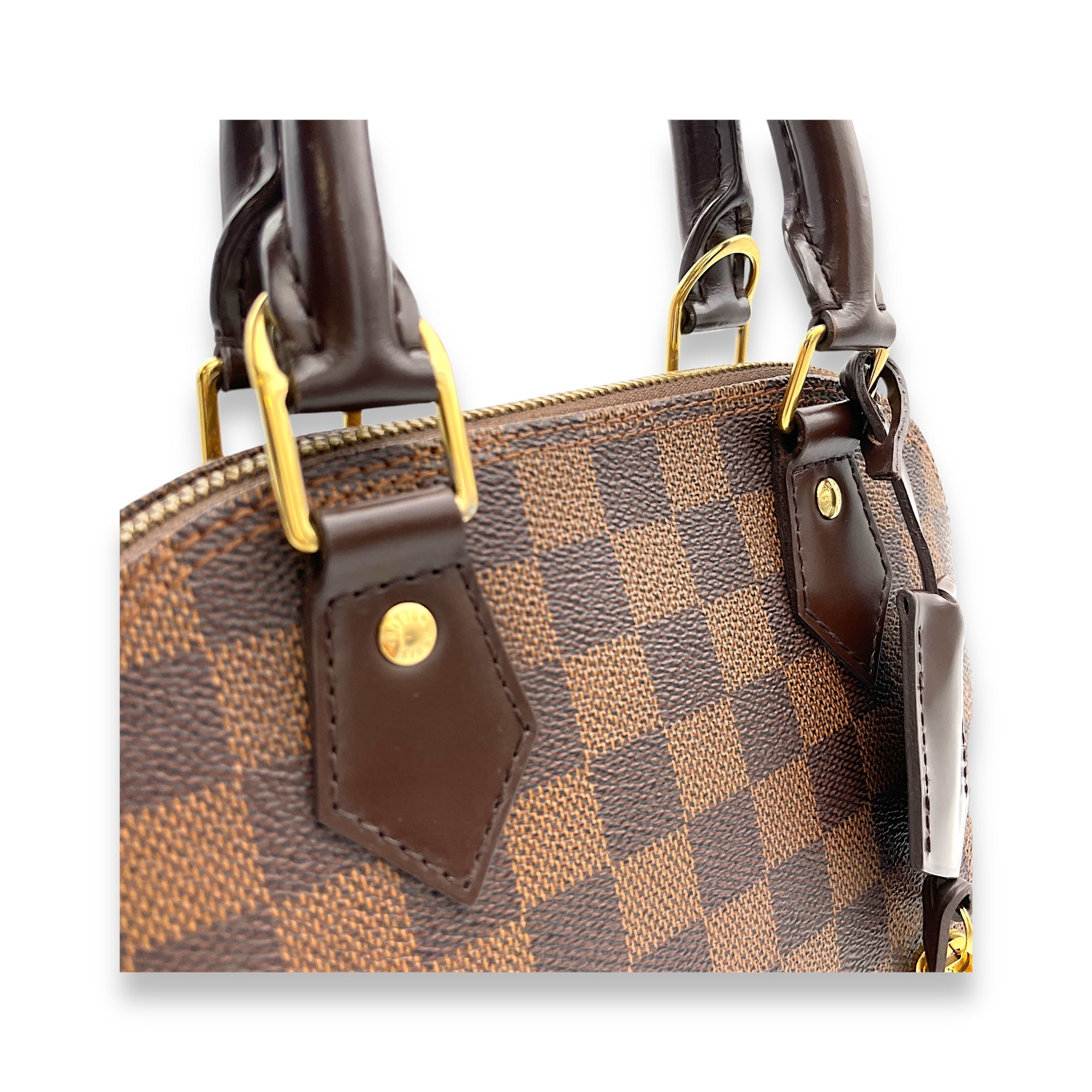 Alma BB Damier Ebene Top Handle Bag in Coated Canvas, Gold hardware - Image 7