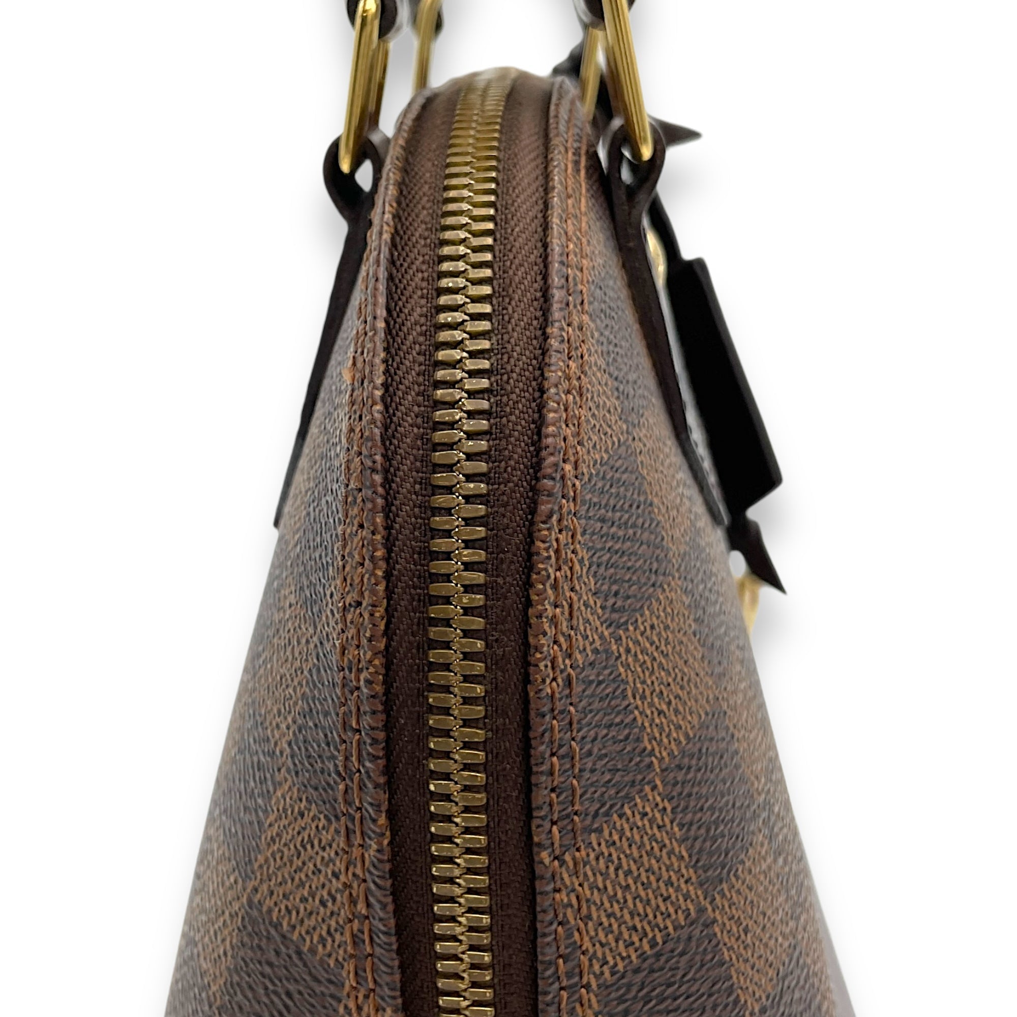 Alma BB Damier Ebene Top Handle Bag in Coated Canvas, Gold hardware - Image 9