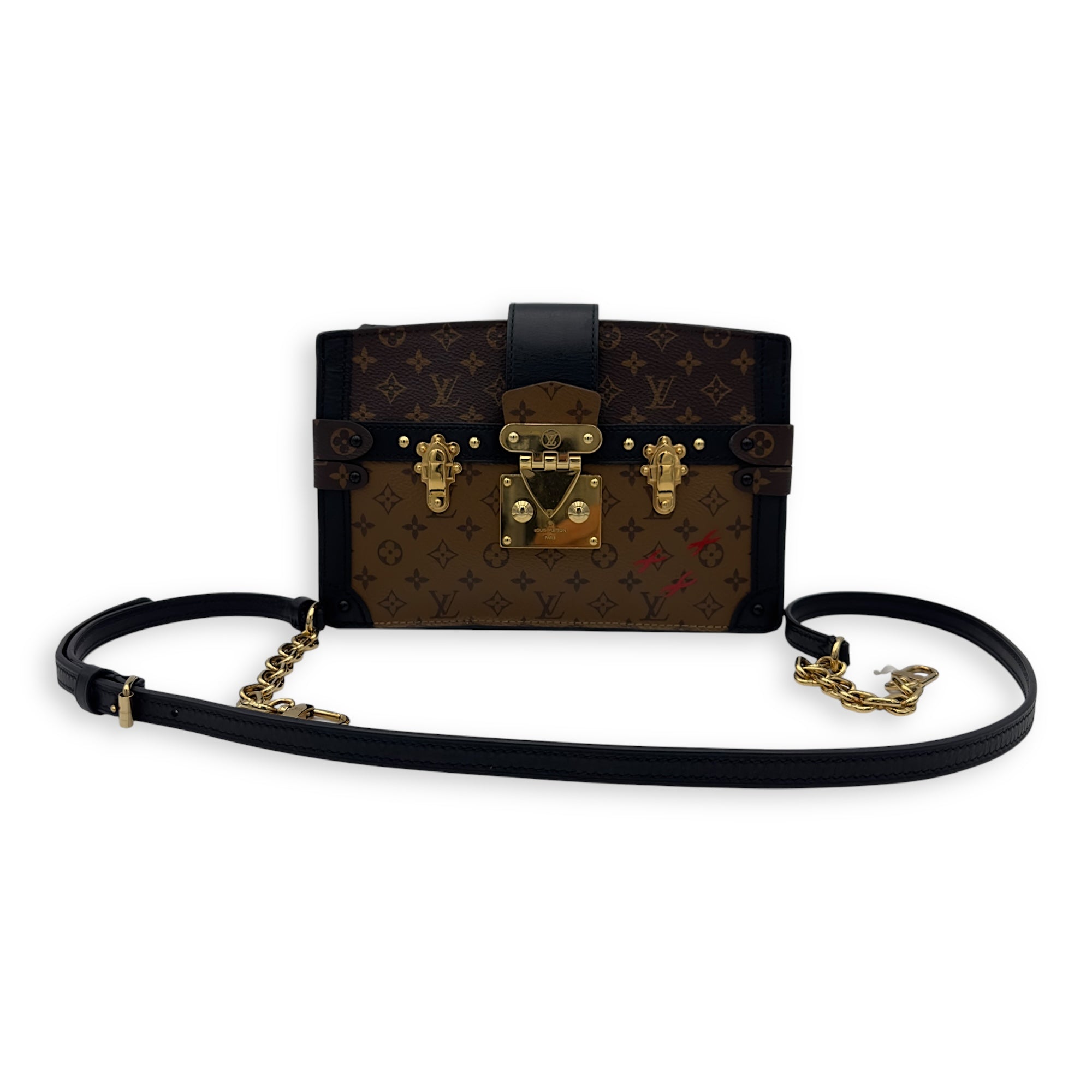 Trunk Clutch 2 Way Brown Crossbody Bag in Coated Canvas, Gold hardware - Image 23