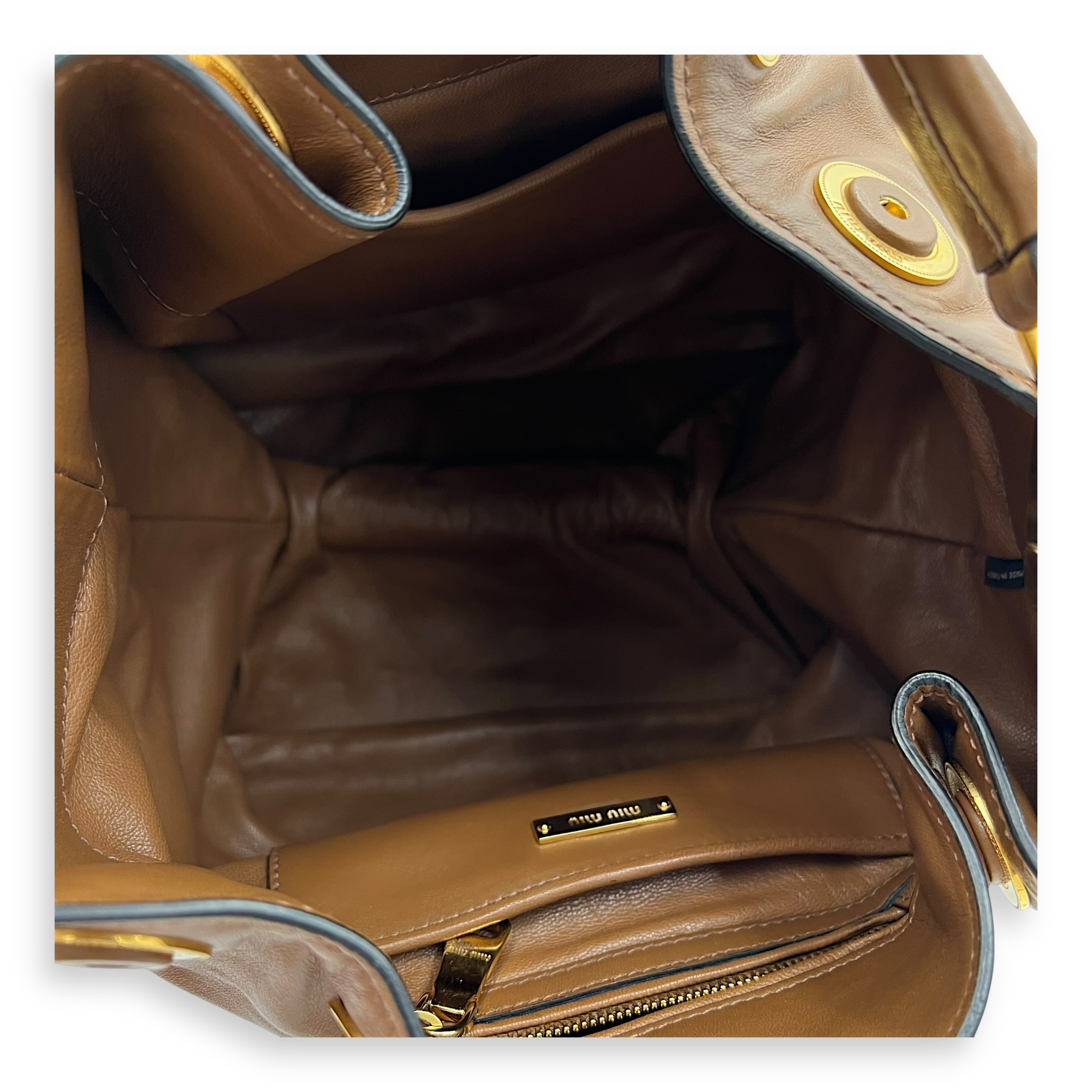 Studs Bucket Bag Brown in Nappa Leather, Gold hardware - Image 7