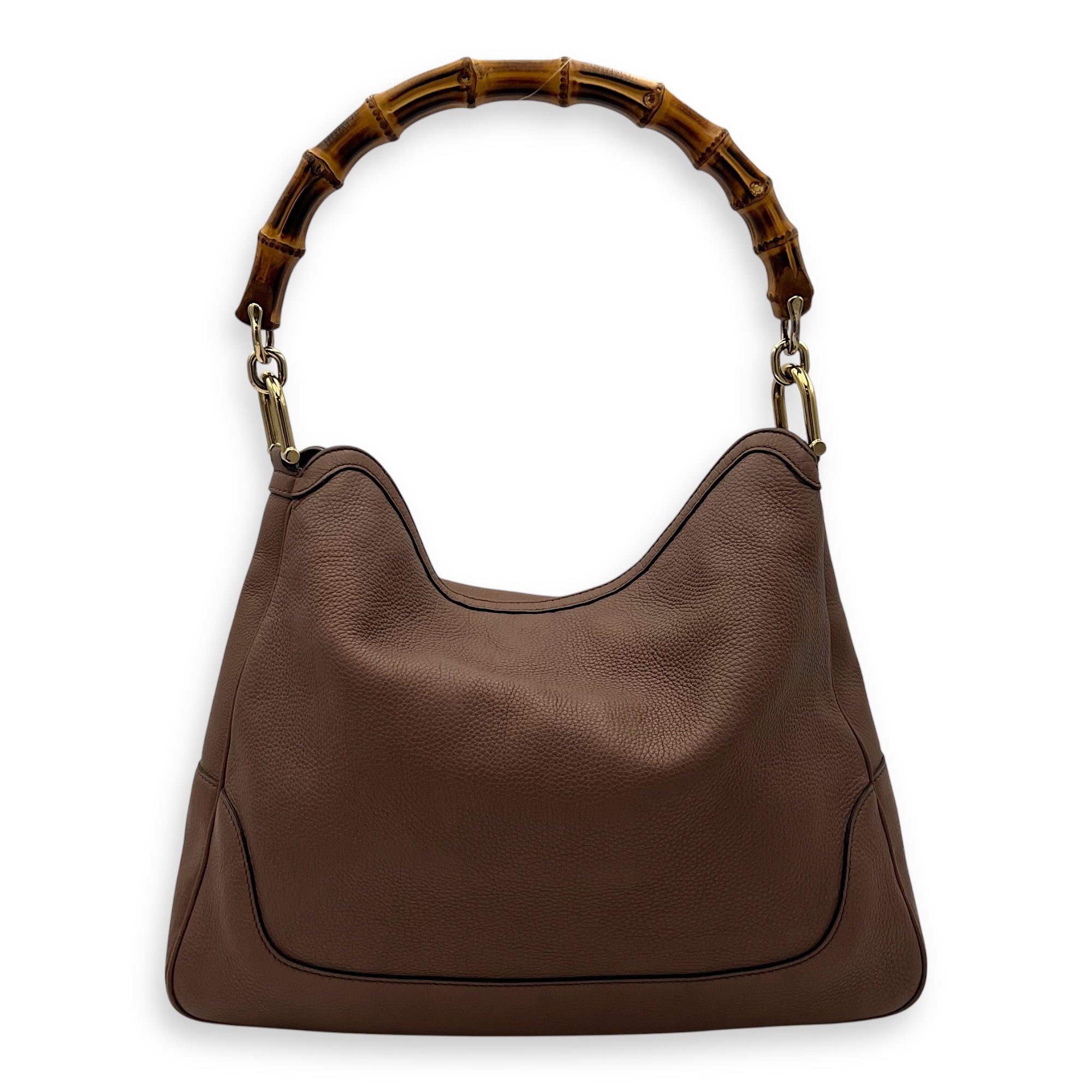 Bamboo Brown Top Handle Bag in Calfskin, Gold hardware