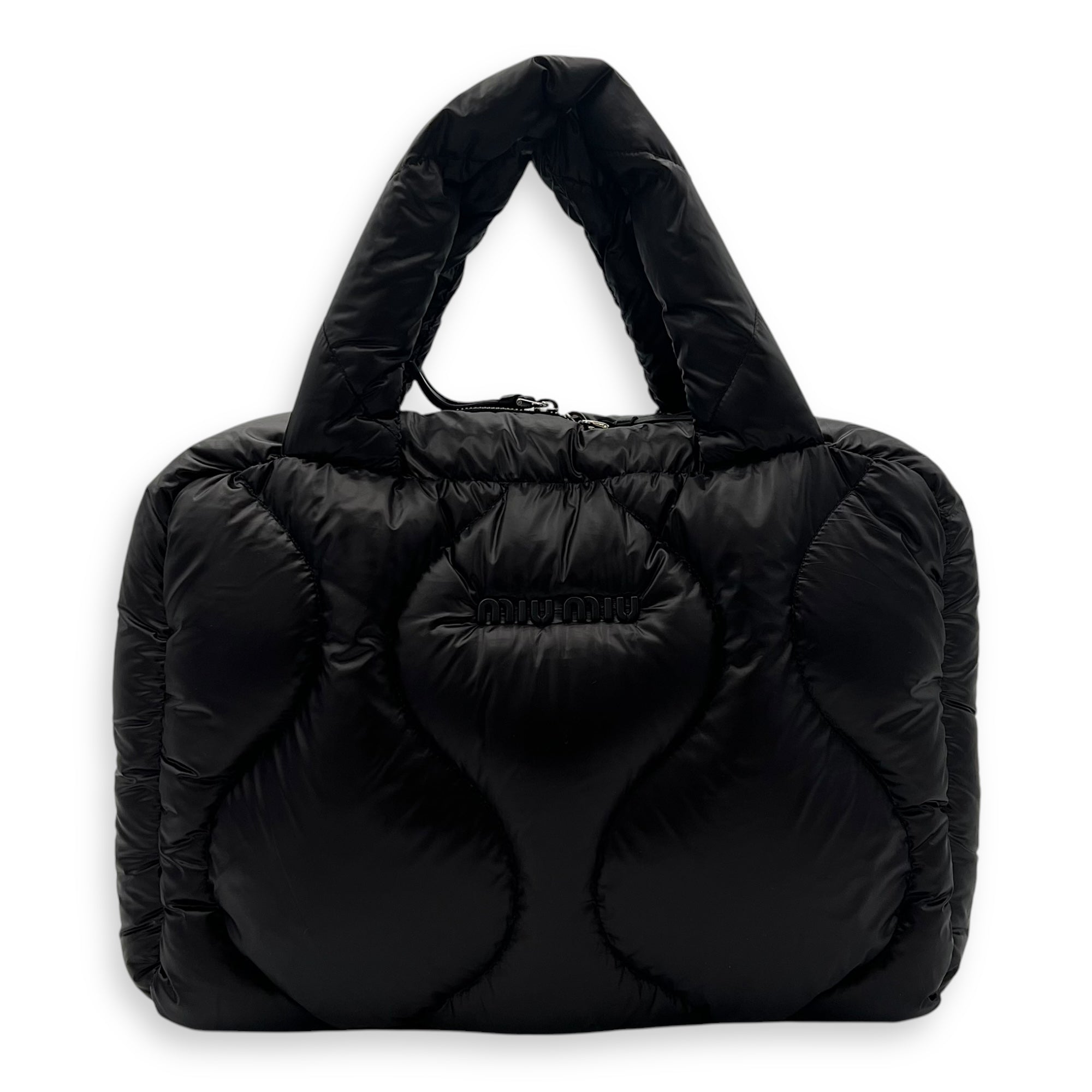 Paded Boston Top Handle Bag Black in Nylon, Silver hardware