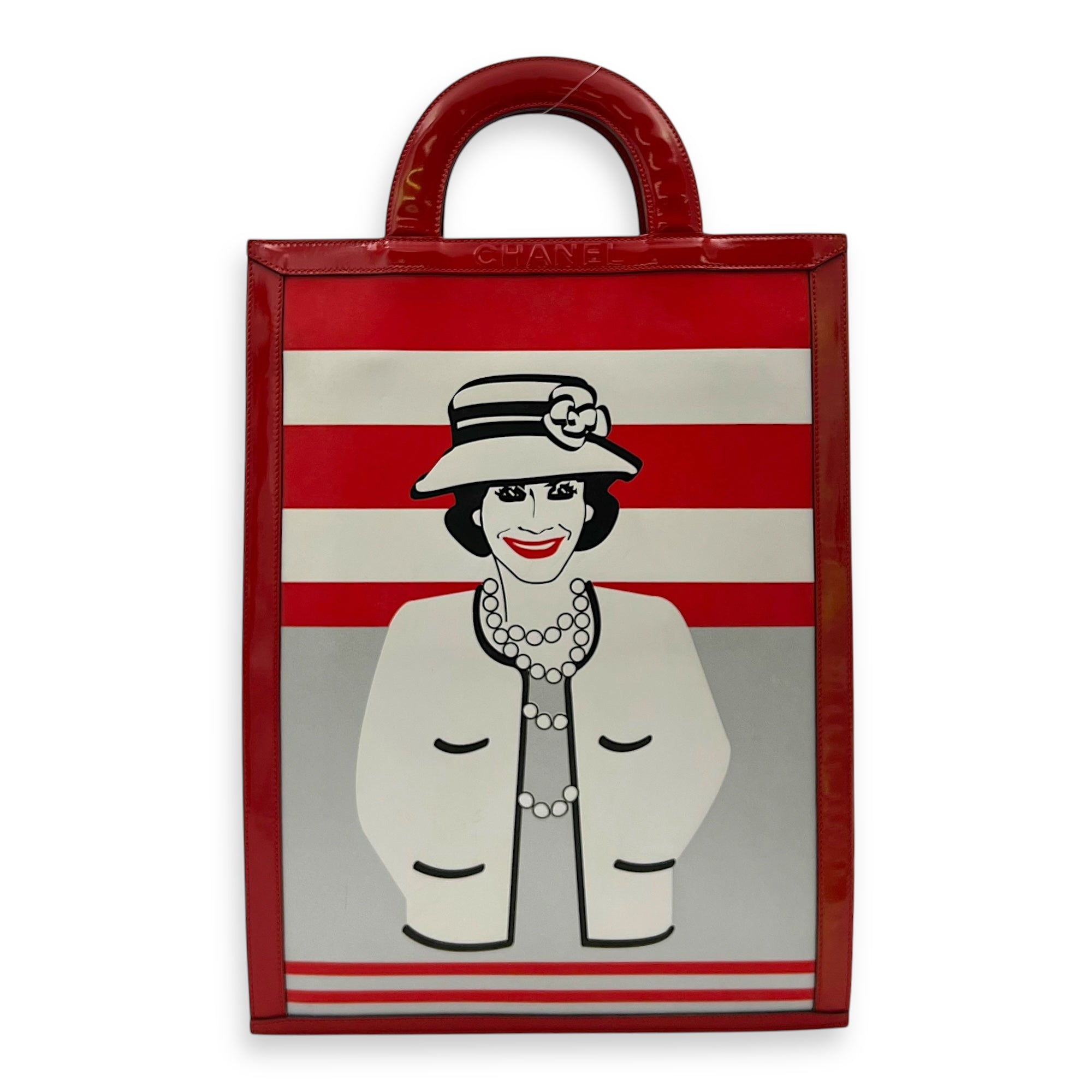 Mademoiselle Lady Coco Enamel Red Top Handle Bag in Patent Leather, Silver hardware