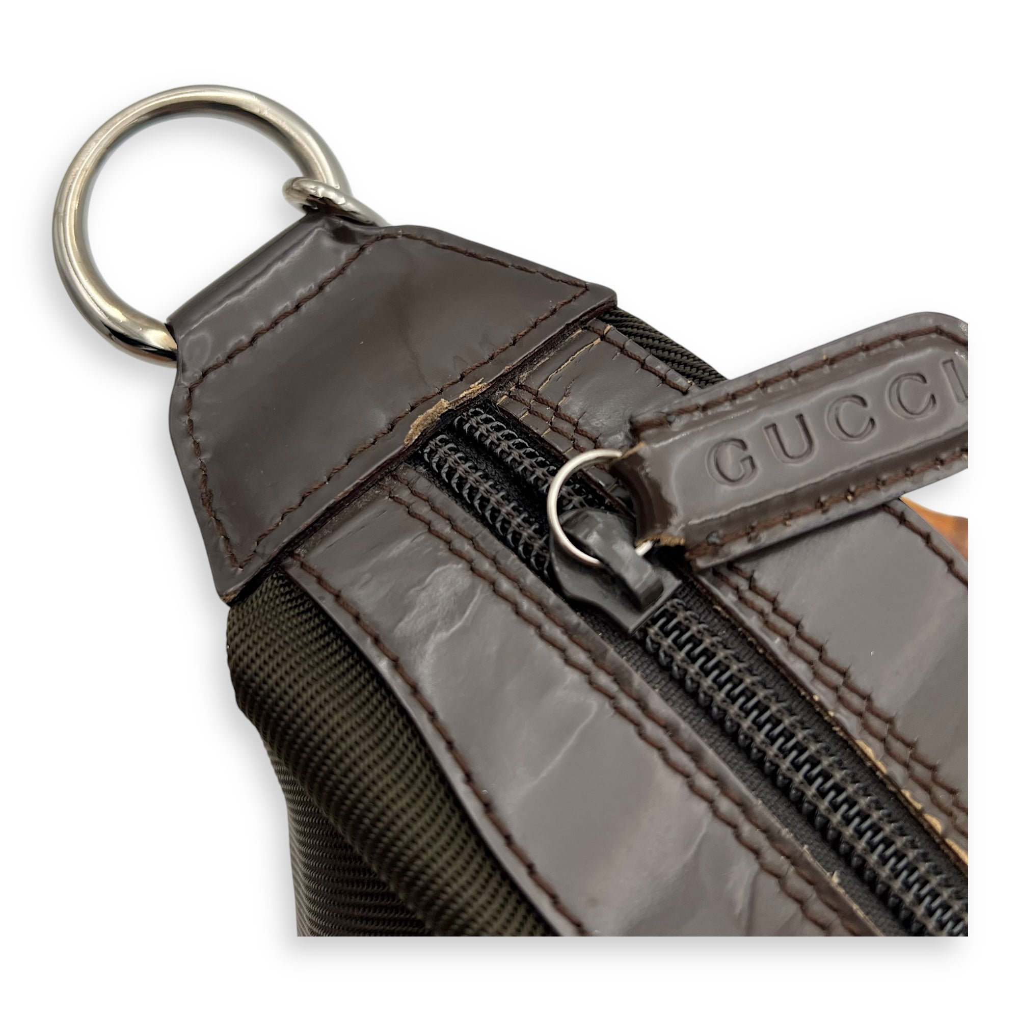 Bamboo Shoulder Bag Brown in Canvas, Silver hardware - Image 10