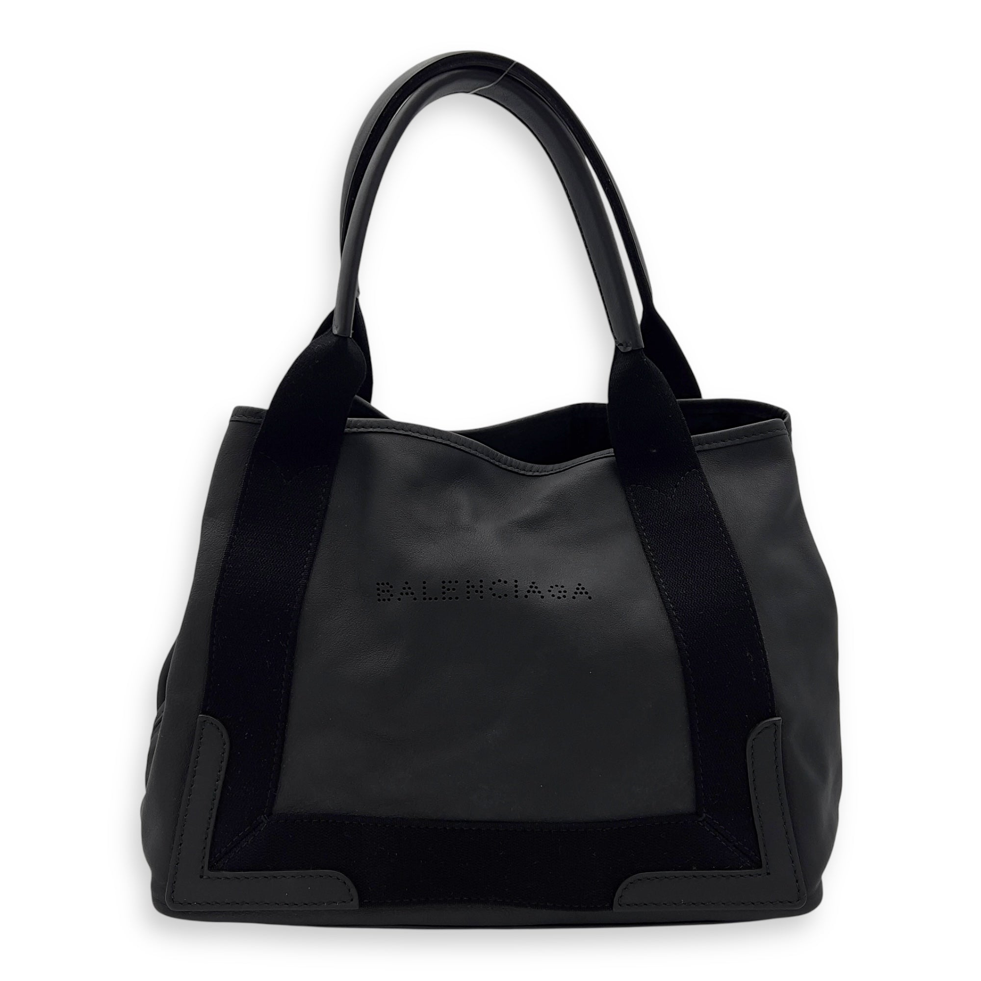 Cabas Tote Bag Black in Calfskin, Silver hardware