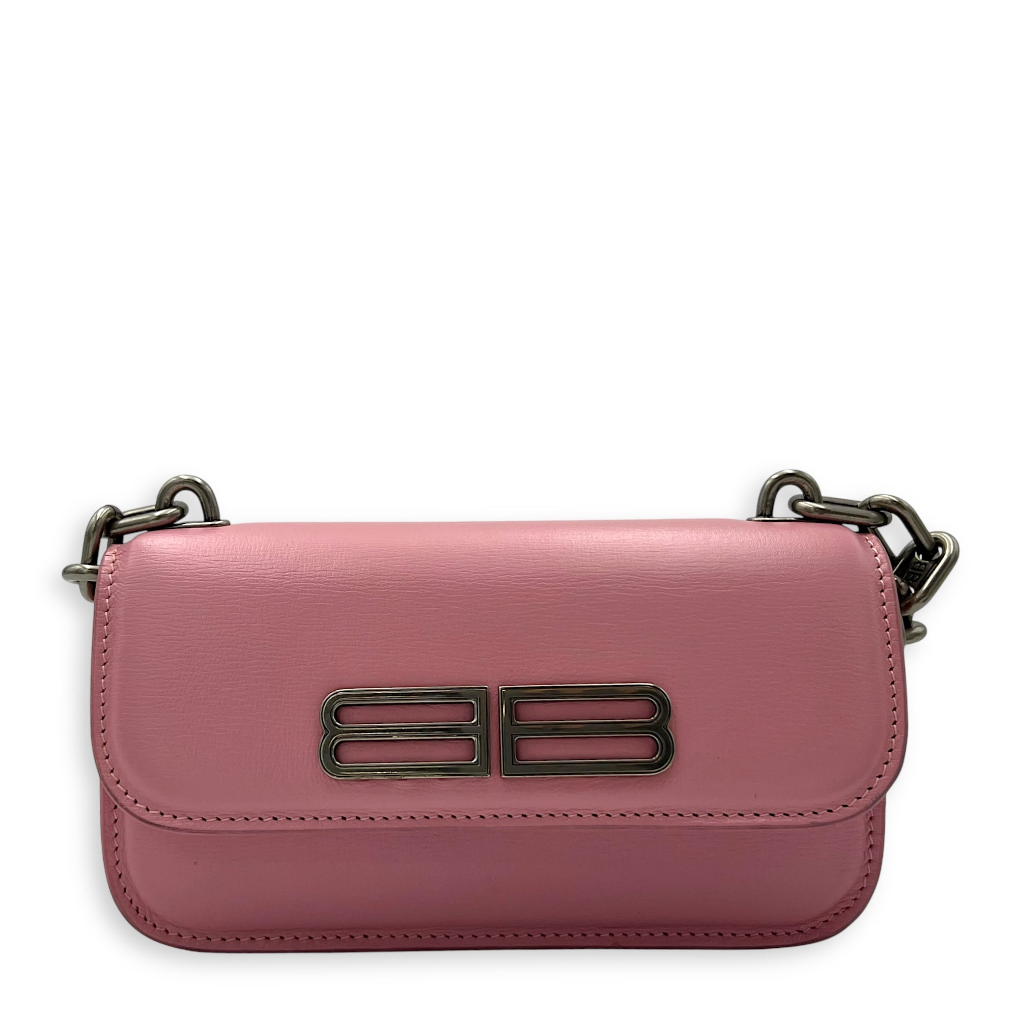 Gossip Pink Wallet On Chain in Calfskin, Silver hardware