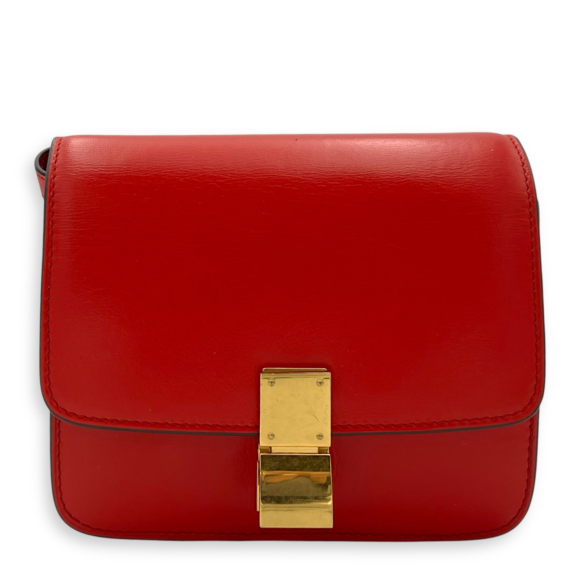 Box Small Red Crossbody Bag in Calfskin, Gold hardware