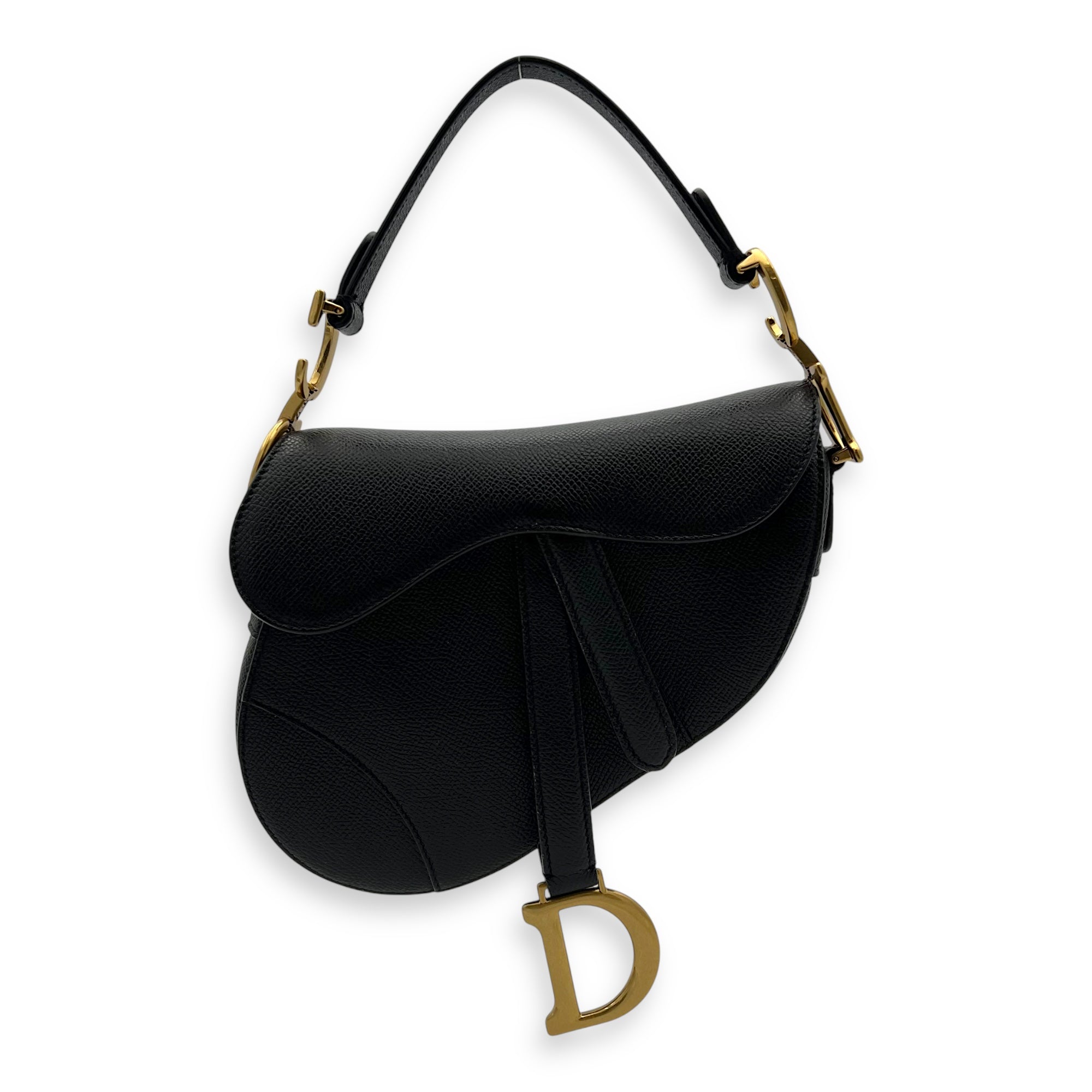 Saddle Mini Black Top Handle Bag in Calfskin, Gold hardware