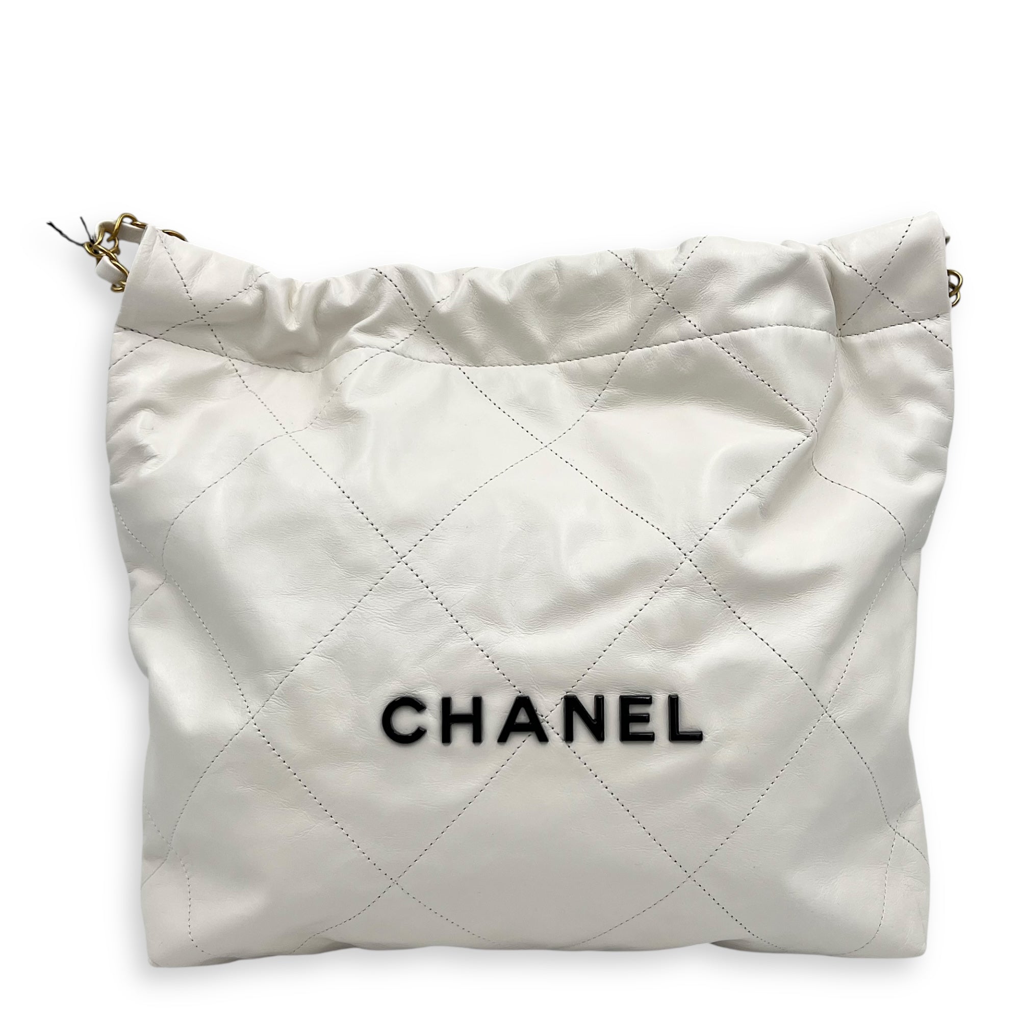 22 Tote White Tote Bag in Calfskin, Mixed hardware