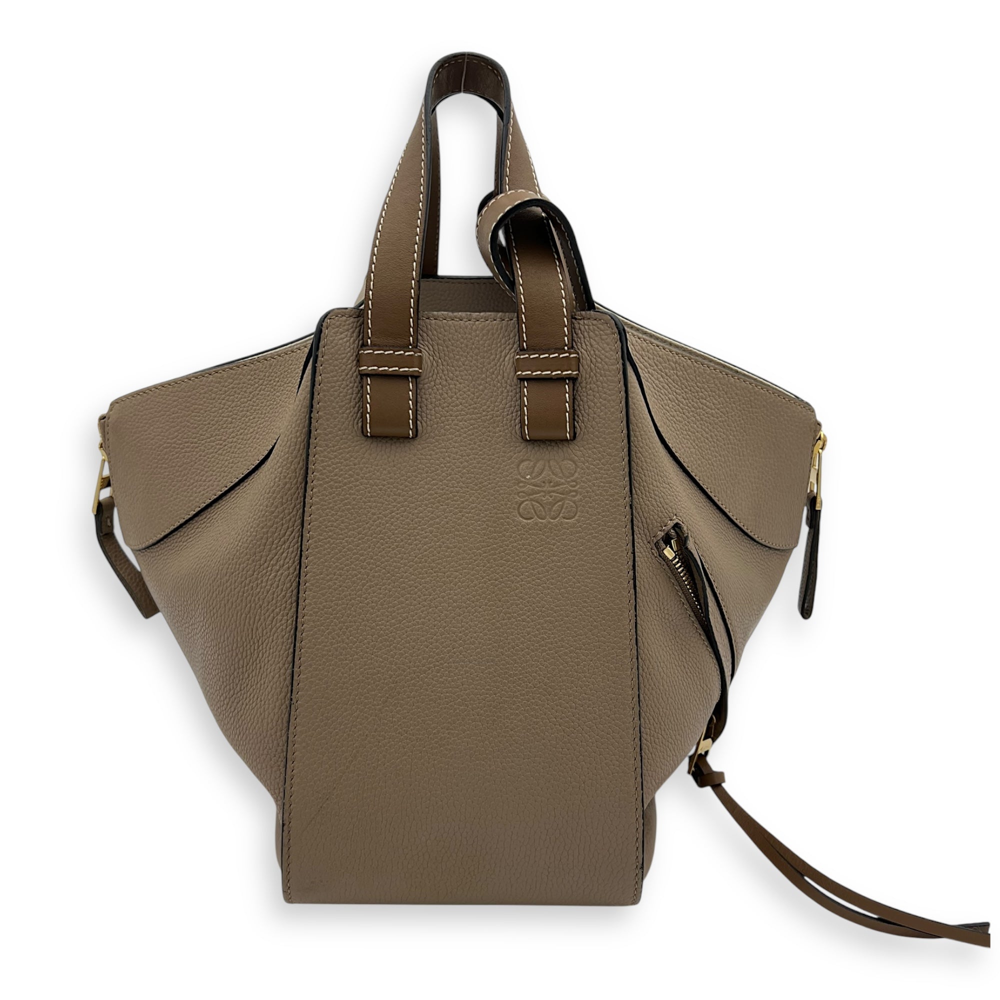 Hammock Shoulder Bag Small Beige in Calfskin, Gold hardware