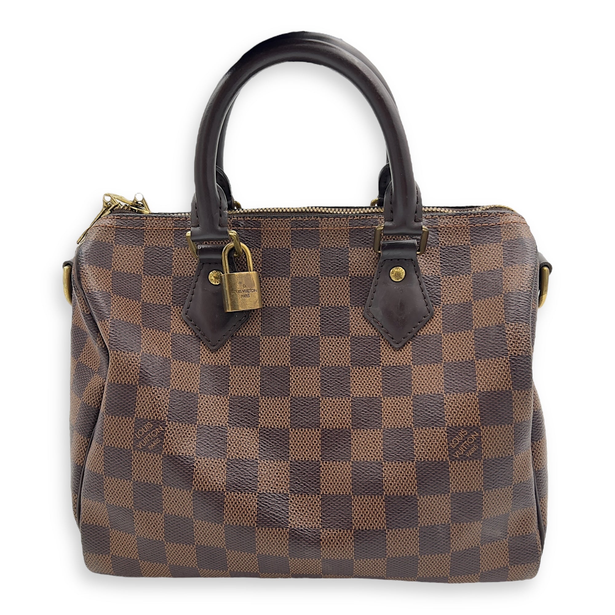 Speedy Bandouliere Top Handle Bag 25 Brown in Coated Canvas, Gold hardware