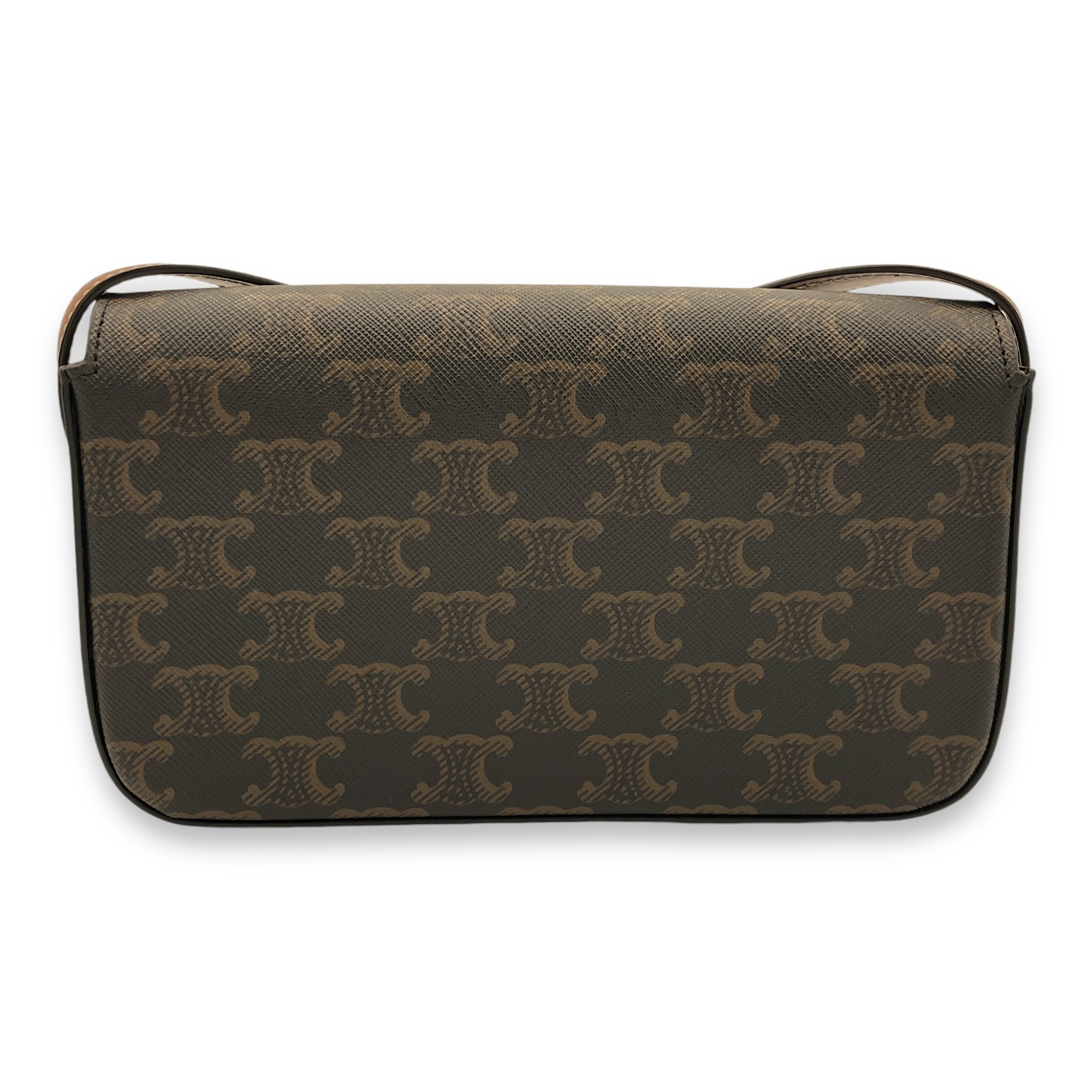 Triomphe Brown Shoulder Bag in Coated Canvas, Gold hardware - Image 3