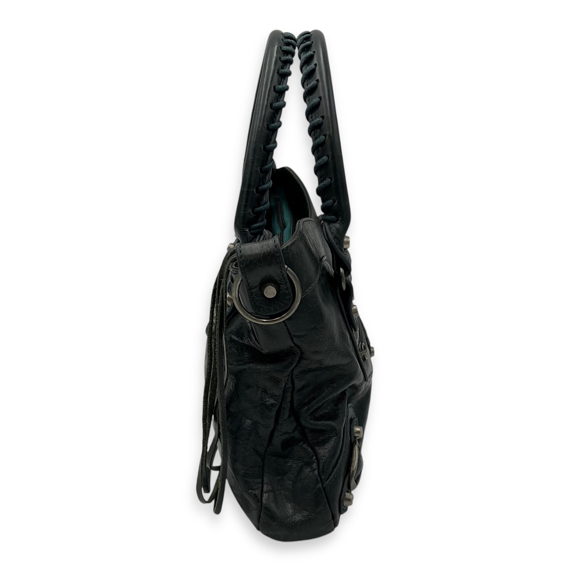 First Green Top Handle Bag in Calfskin, Silver hardware - Image 5