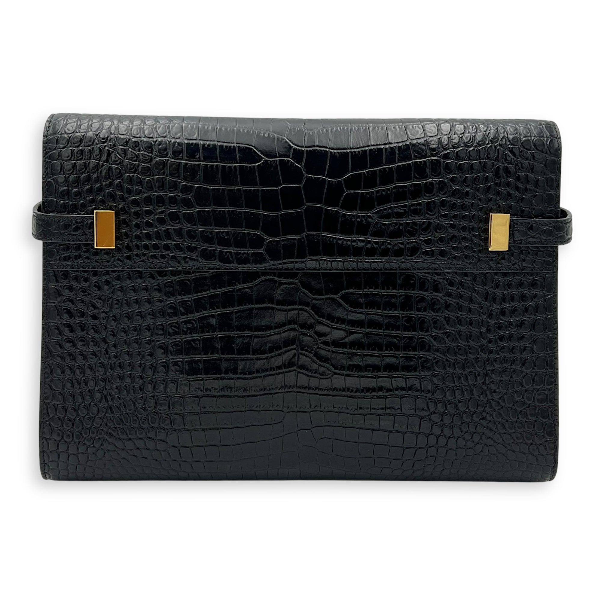 Manhattan Shoulder Bag Black in Crocodile Embossed Calfskin, Gold hardware - Image 3