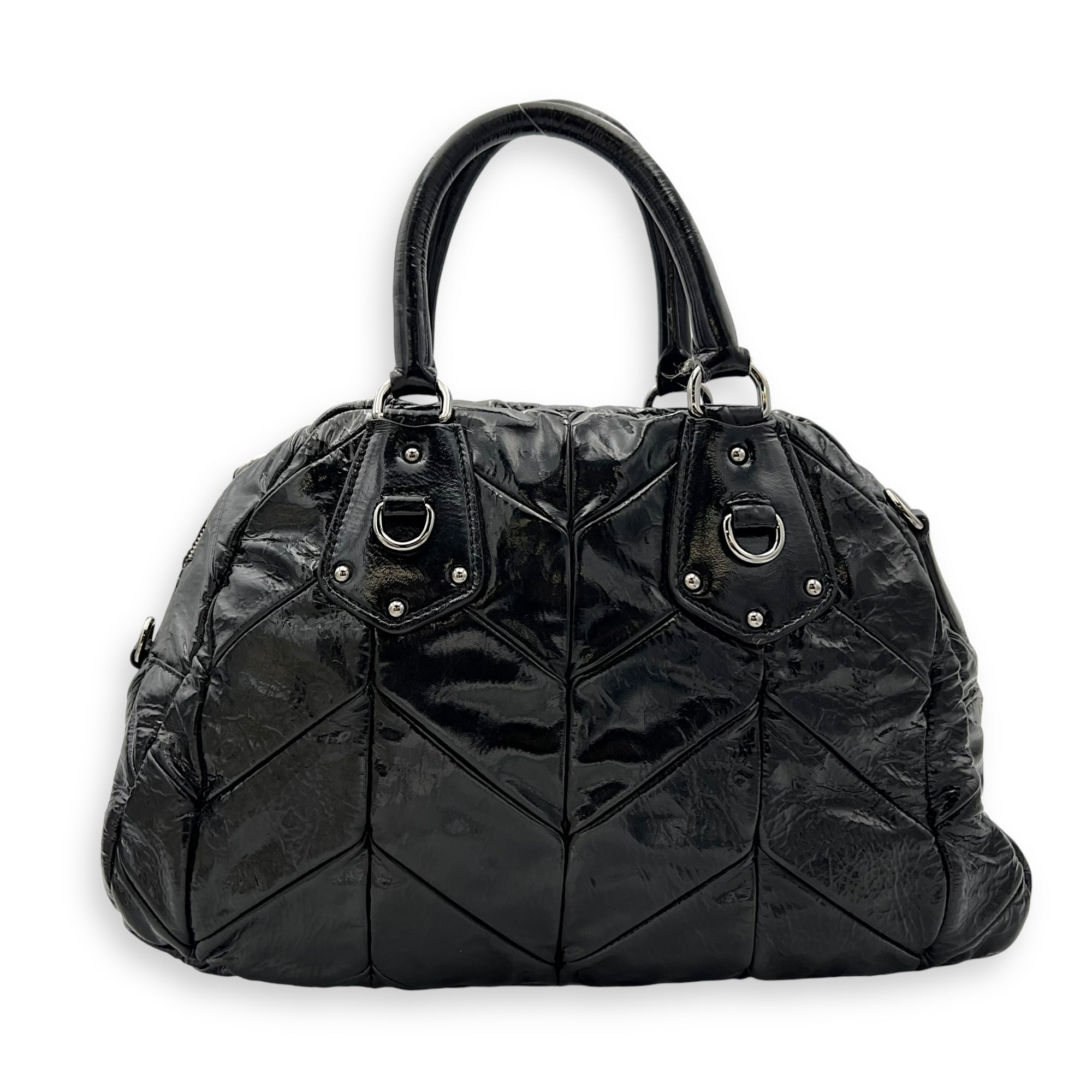 Quilted Top Handle Bag Black in Glazed Calfskin, Silver hardware - Image 3