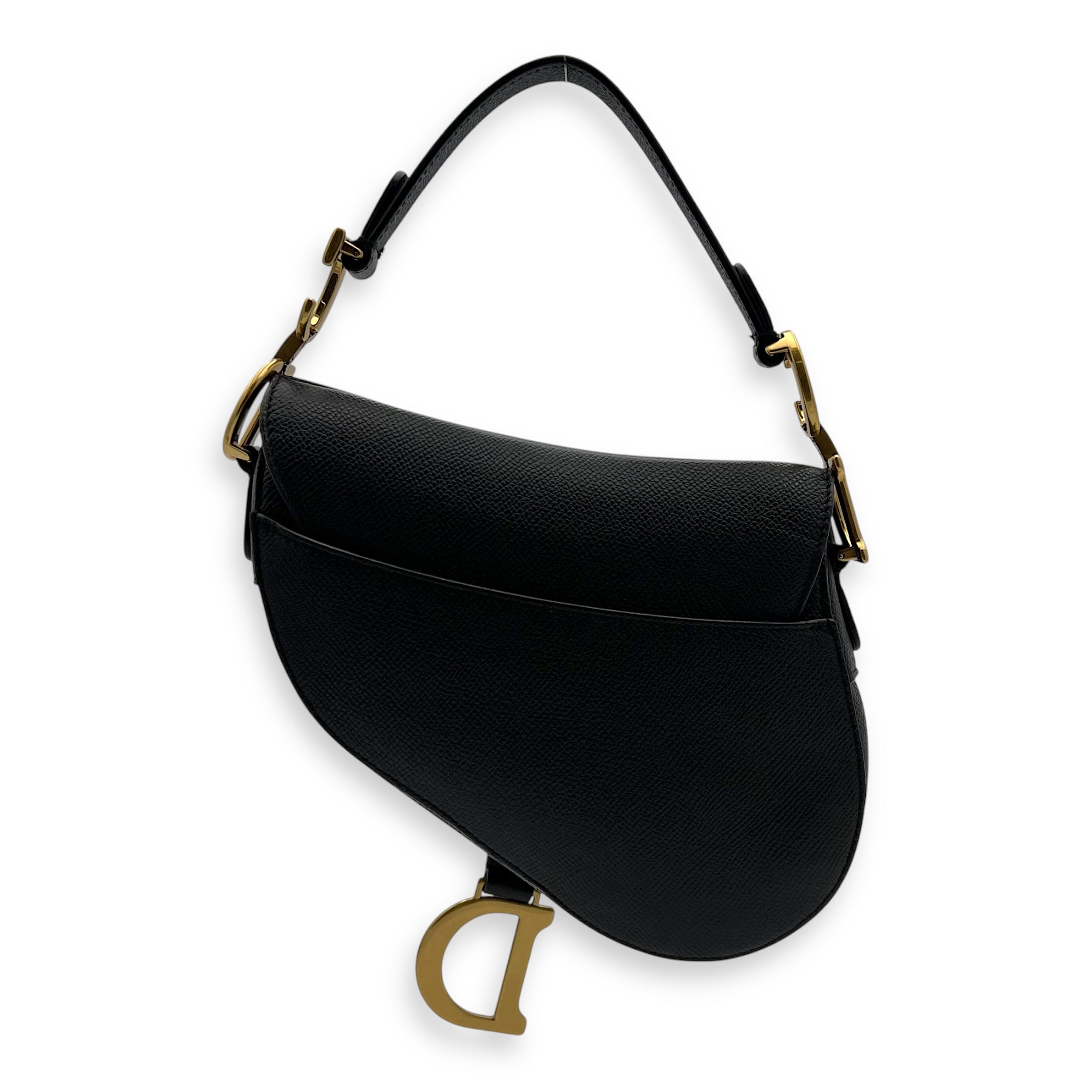 Saddle Mini Black Top Handle Bag in Calfskin, Gold hardware - Image 3