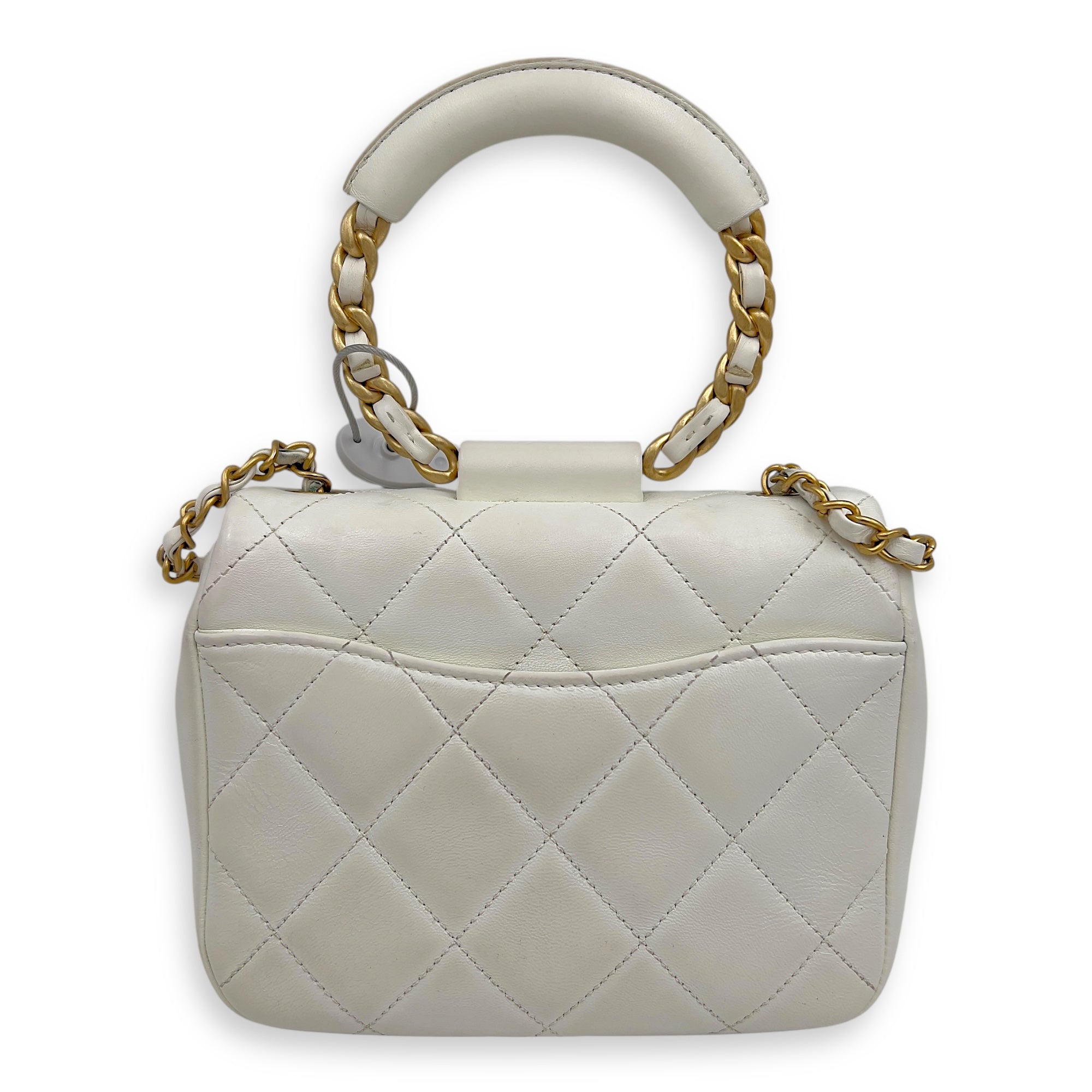 20C In The Loop CC Flap White Top Handle Bag in Lambskin, Gold hardware - Image 3