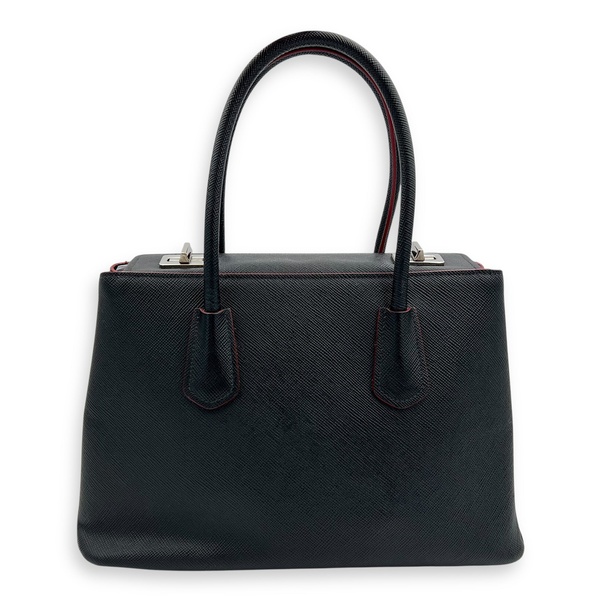 2 way turnlock bag Top Handle Bag Black in Saffiano Leather, Silver hardware - Image 3