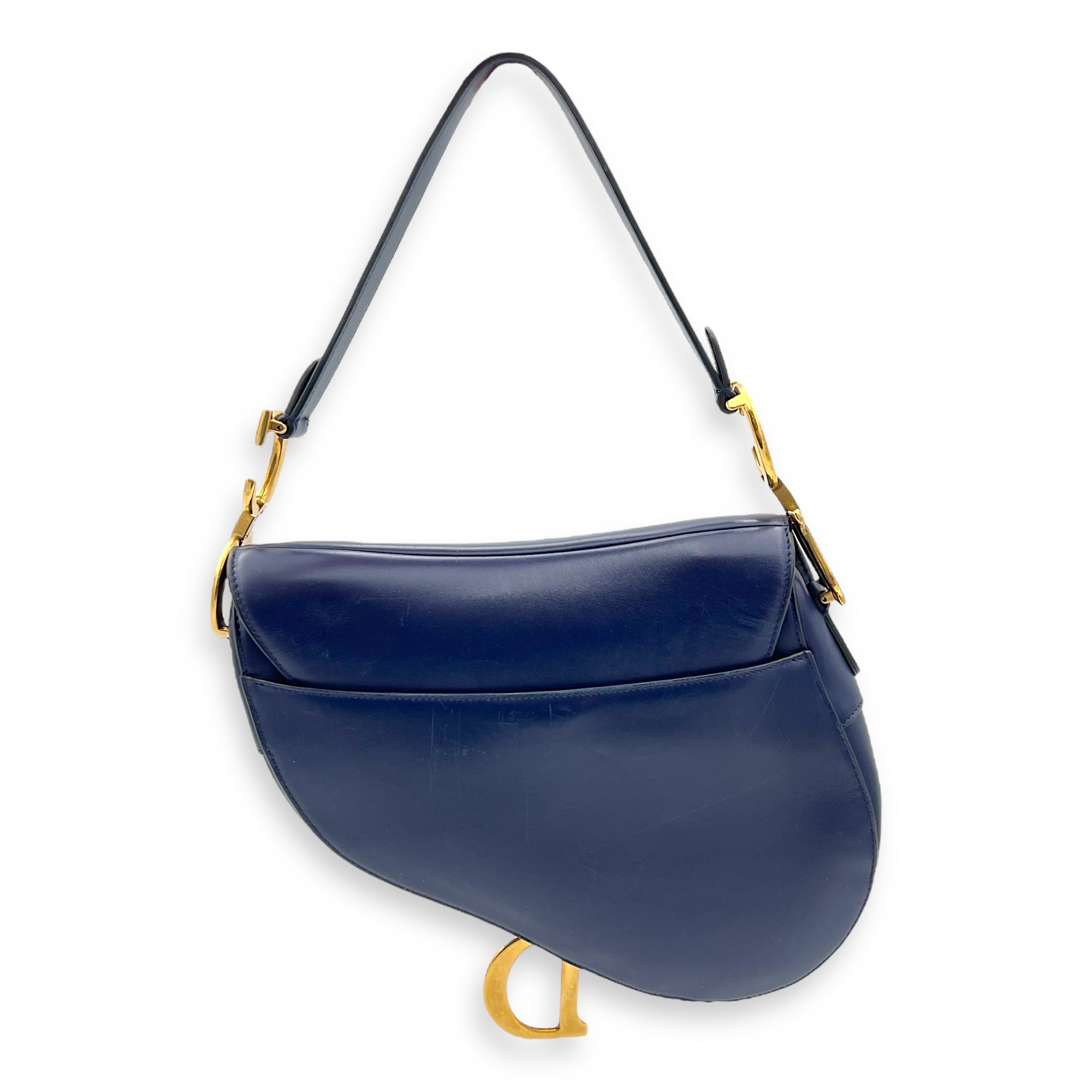 Saddle Shoulder Bag Blue in Calfskin, Gold hardware - Image 3