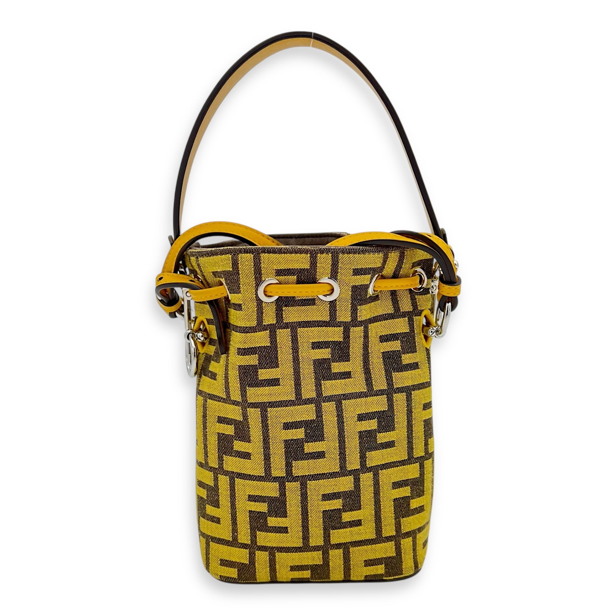 Mon Tresor Bucket Bag Yellow in Canvas, Silver hardware - Image 3