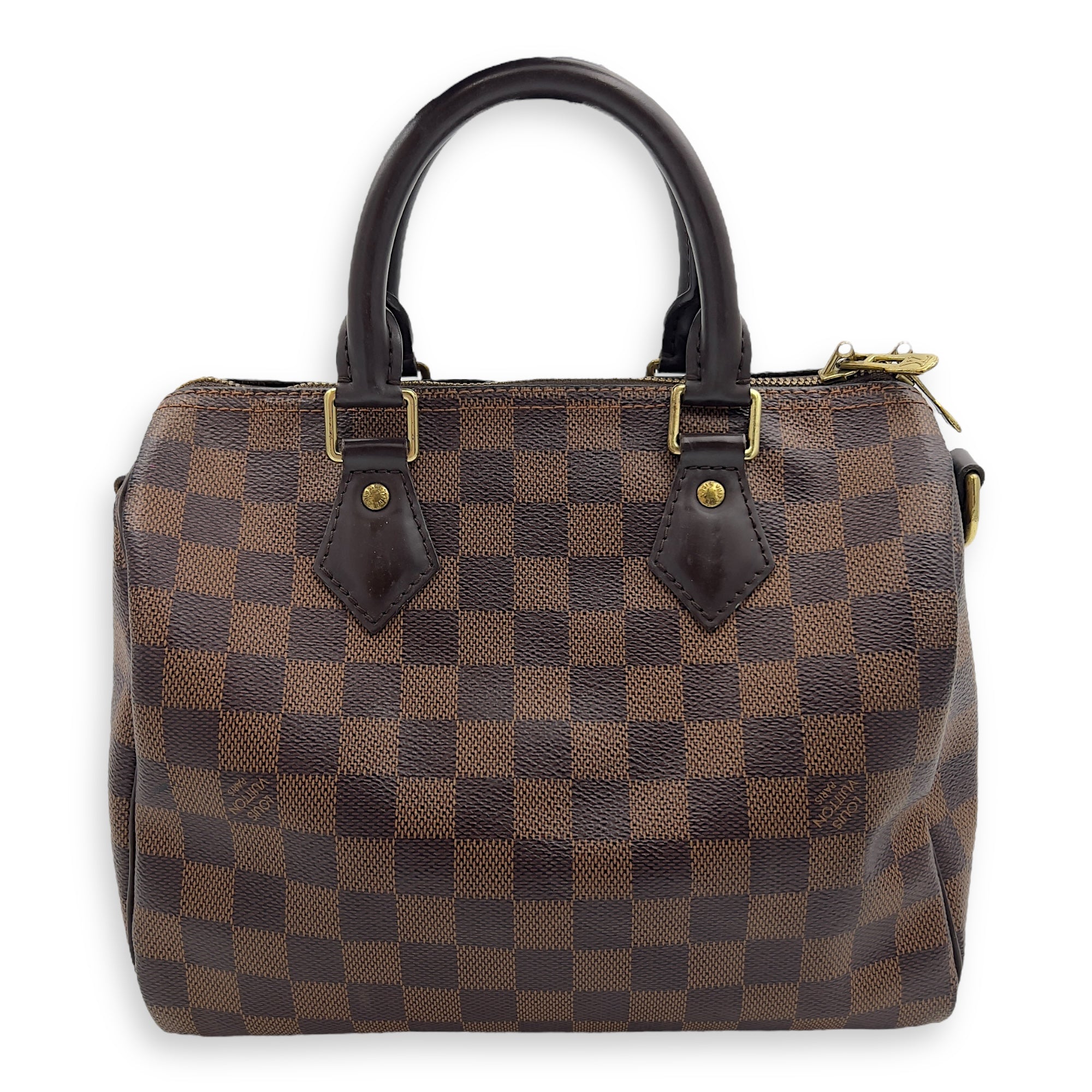 Speedy Bandouliere Top Handle Bag 25 Brown in Coated Canvas, Gold hardware - Image 3