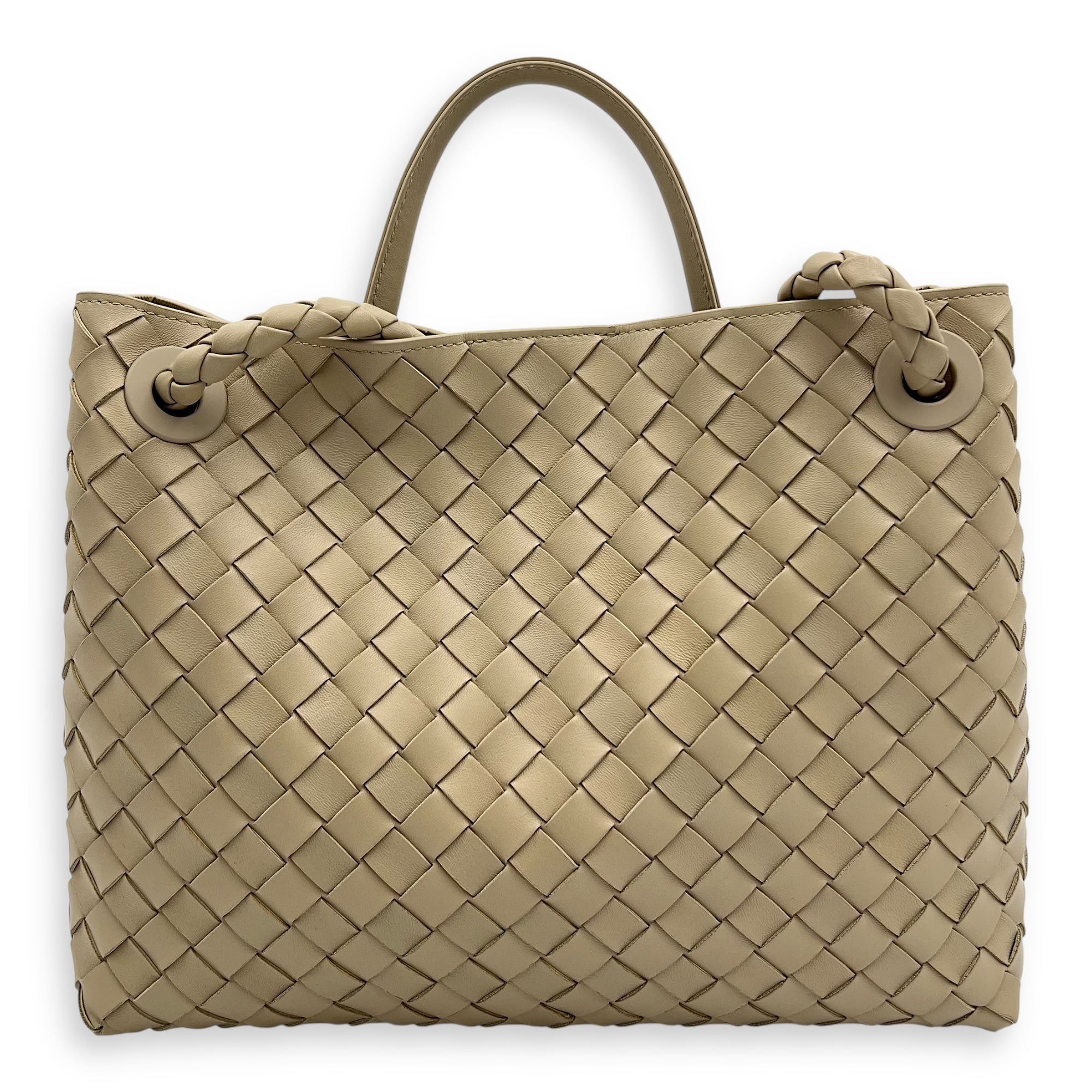 Andiamo Medium Beige Top Handle Bag in Calfskin, Gold hardware - Image 3