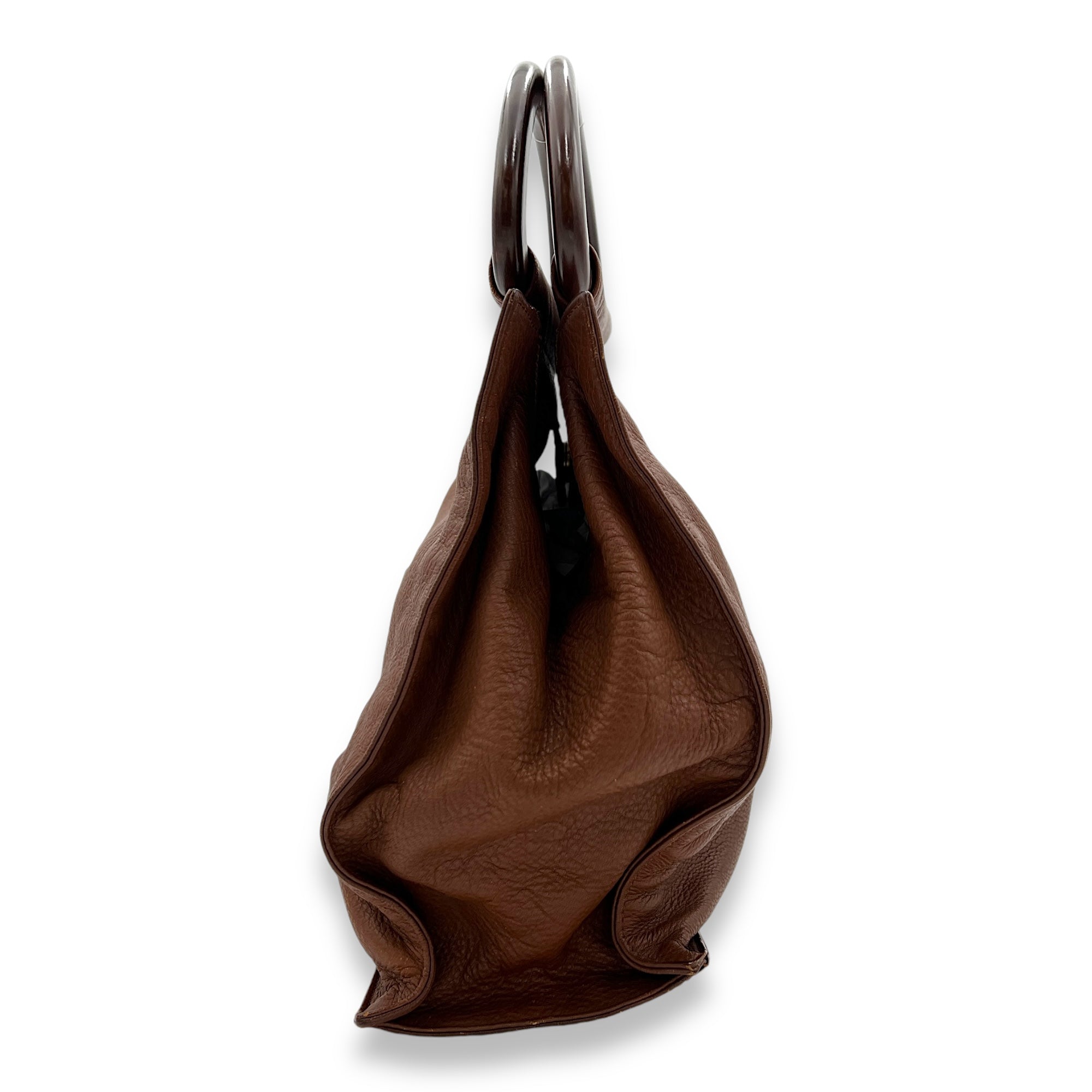 Vintage CC Brown Top Handle Bag in Calfskin, Gold hardware - Image 4