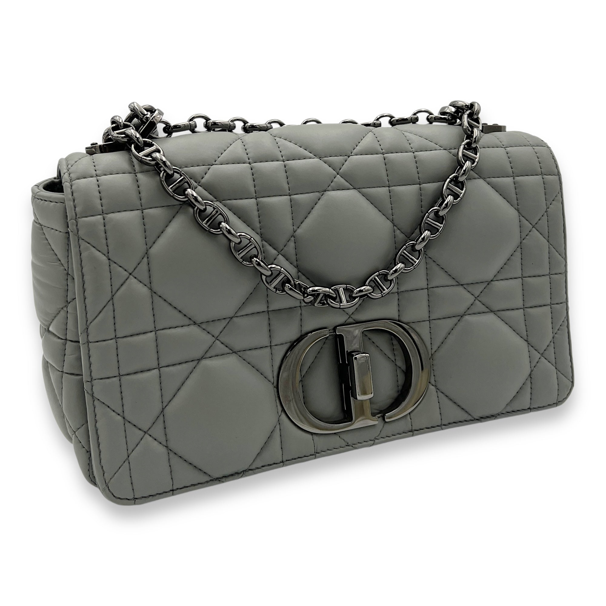 Caro Medium Grey Shoulder Bag in Lambskin, Silver hardware - Image 4